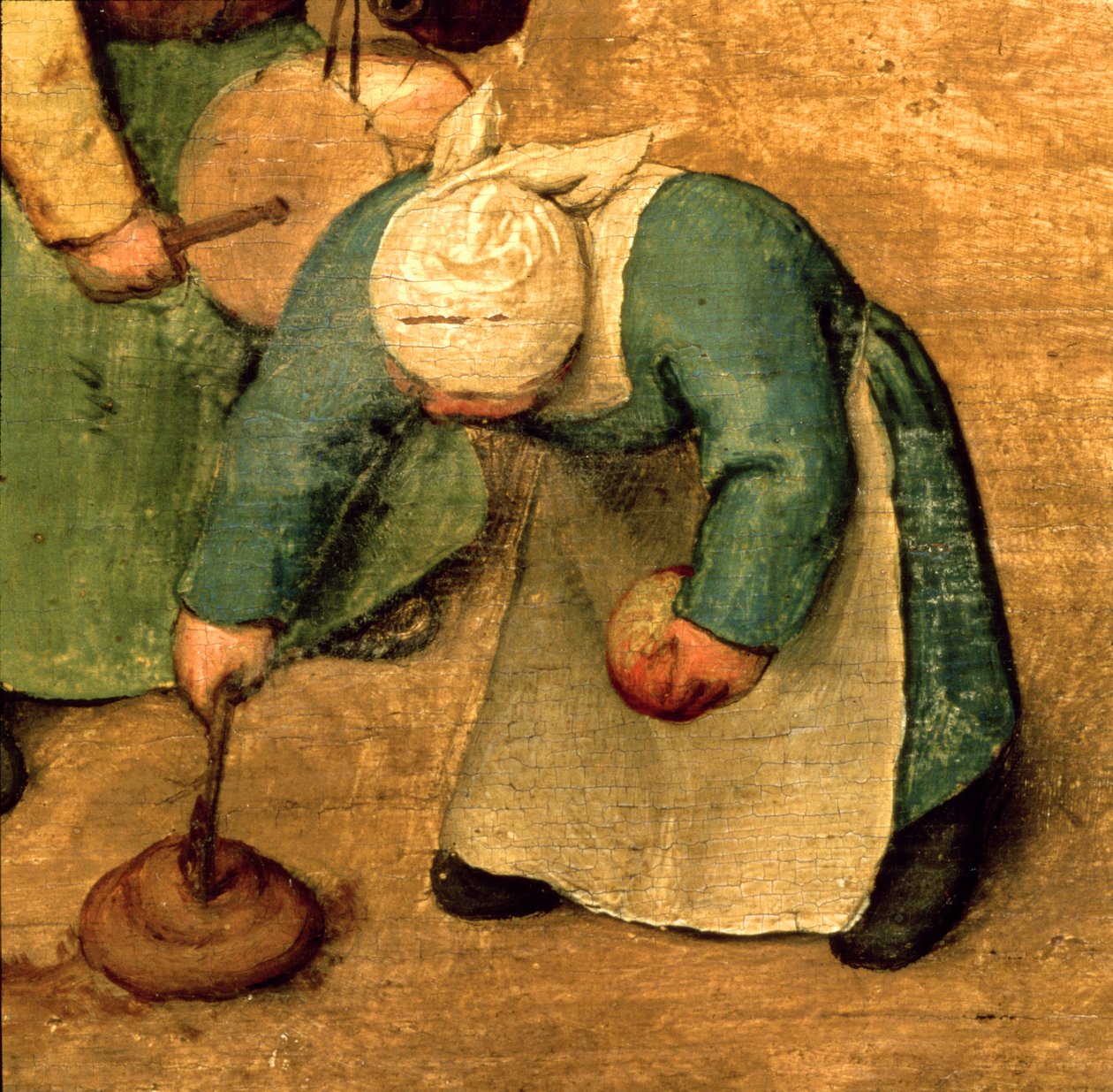 बच्चों के खेल (जलपोत): कताई शीर्ष के साथ खेलने वाली लड़की का विवरण, 1560 (68945 का विस्तार) द्वारा पीटर ब्रिगेल द एल्डर