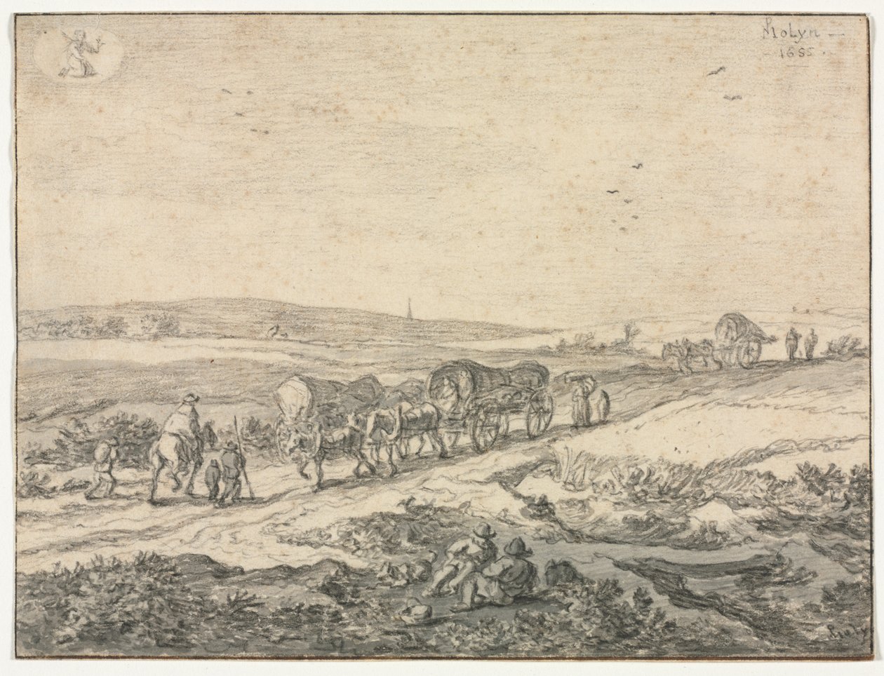 अगस्त: वैगन्स के साथ लैंडस्केप, c.1655। द्वारा पीटर मोलिन
