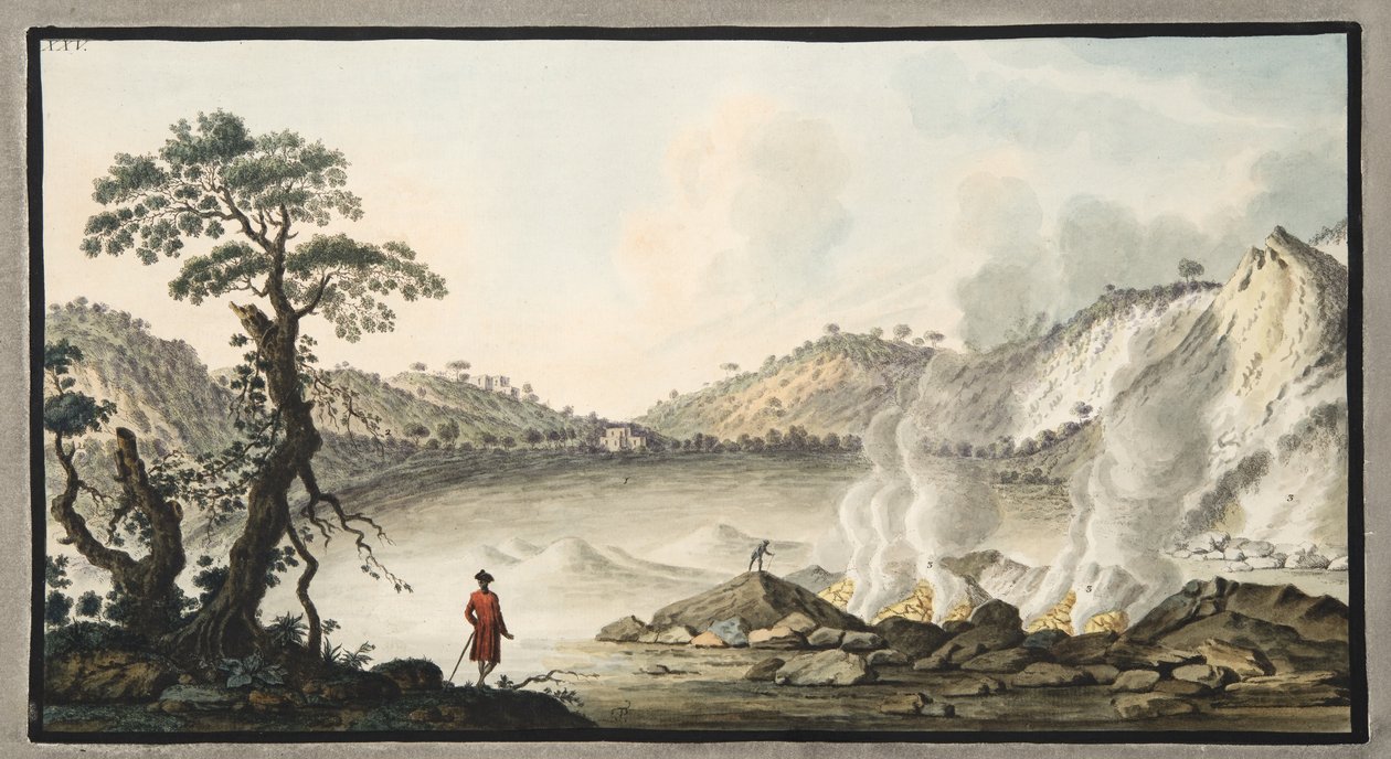 सर विलियम हैमिल्टन (1730-1803) द्वारा &39;कैंफी फलेग्रेई: ऑब्जर्वेशन ऑफ द टू सिसलीज&39; से सोलफैटर्रा, प्लेट XXV का दृश्य, 1776 (हाथ से उकेरा गया) द्वारा पिएत्रो फैब्रिस