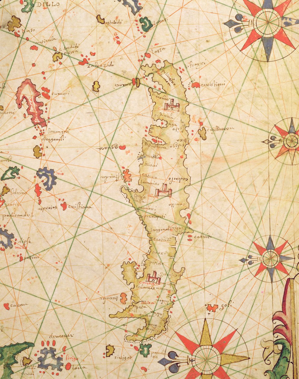 क्रीट द्वीप, एक समुद्री एटलस से, 1651 (वेल्लम पर स्याही) (330925 से विस्तार) द्वारा पिएत्रो जियोवानी प्रून्स