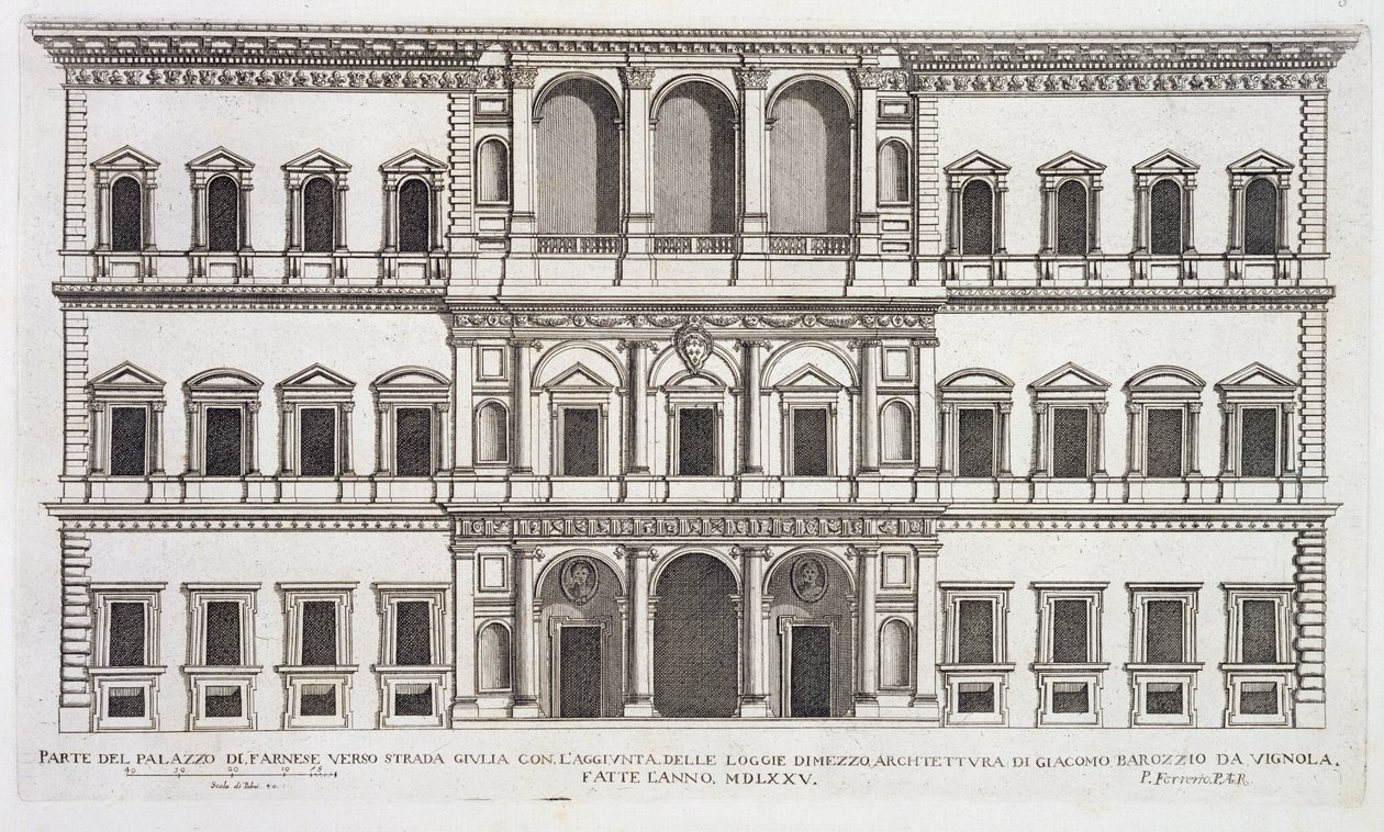 पलाज़ो फ़ारनीस, &39;पलाज़ी दी रोमा&39; से, भाग I, 1655 प्रकाशित द्वारा पिएत्रो फेरेरियो