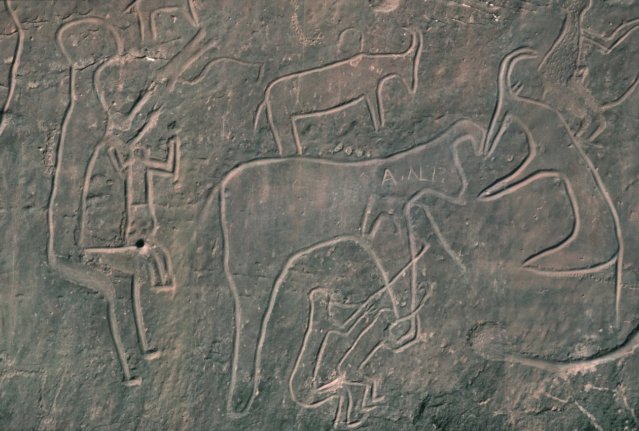 मानव आंकड़े और जानवर (रॉक पेंटिंग) द्वारा प्रागैतिहासिक