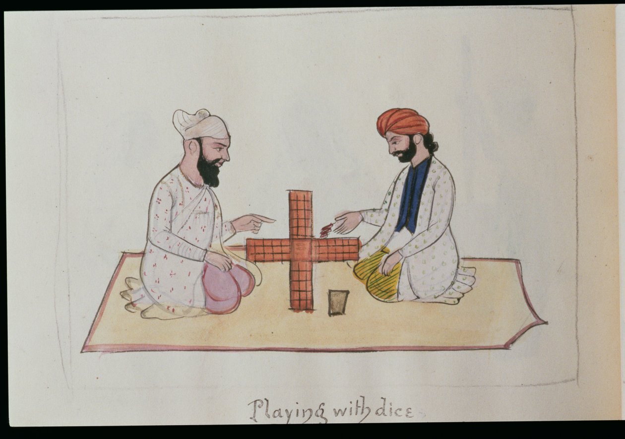 पासा खेलना, c.1890 (कागज पर wc) द्वारा पंजाबी स्कूल