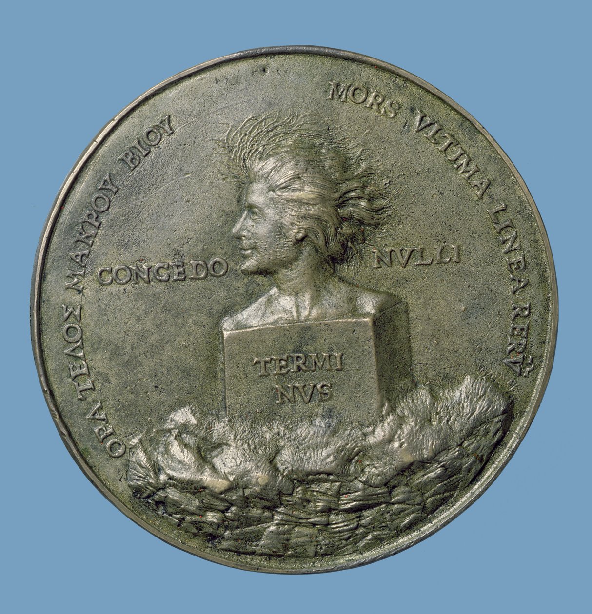 इरास्मस (14656-1530) के पोर्ट्रेट पदक, टर्मिनस के सिर को दर्शाते हुए, 1519 (कांस्य) (रिवर्स) द्वारा क्वेंटिन मैसिस या मेट्सिस