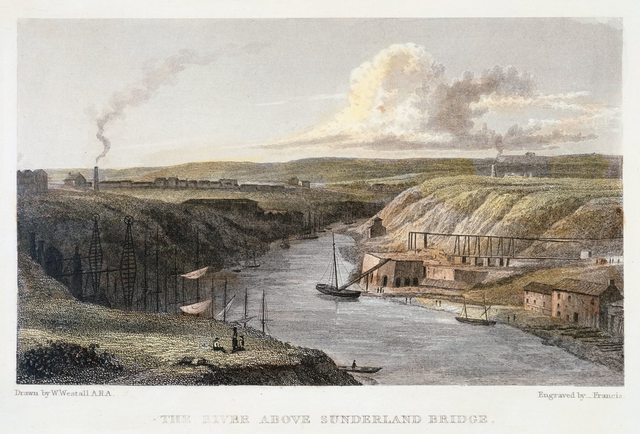सुंदरलैंड आयरन ब्रिज के ऊपर पहनावा, c1829। द्वारा आर फ्रांसिस