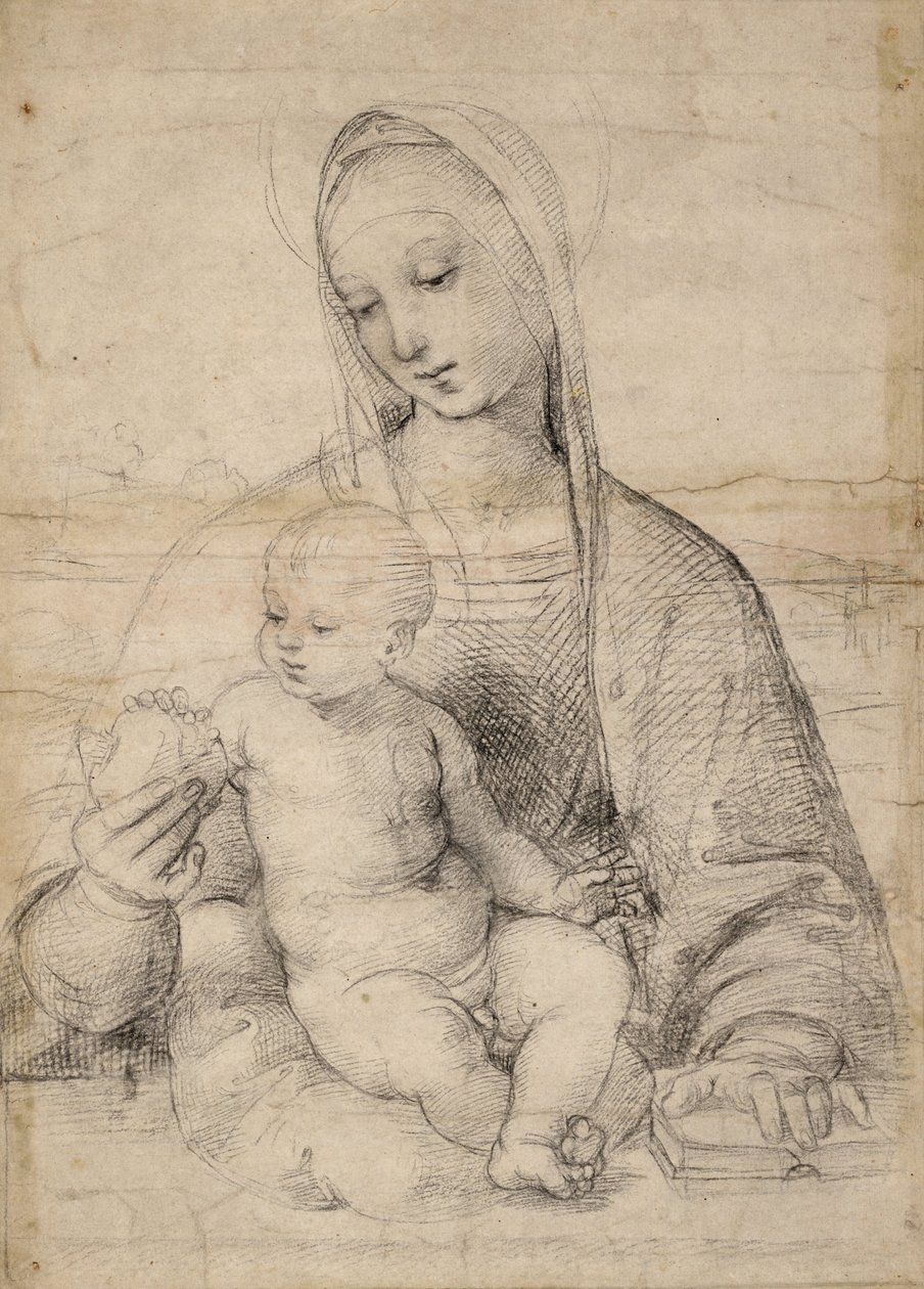 अनार का मैडोना, c.1504 (काले-ग्रे चाक) द्वारा राफेल