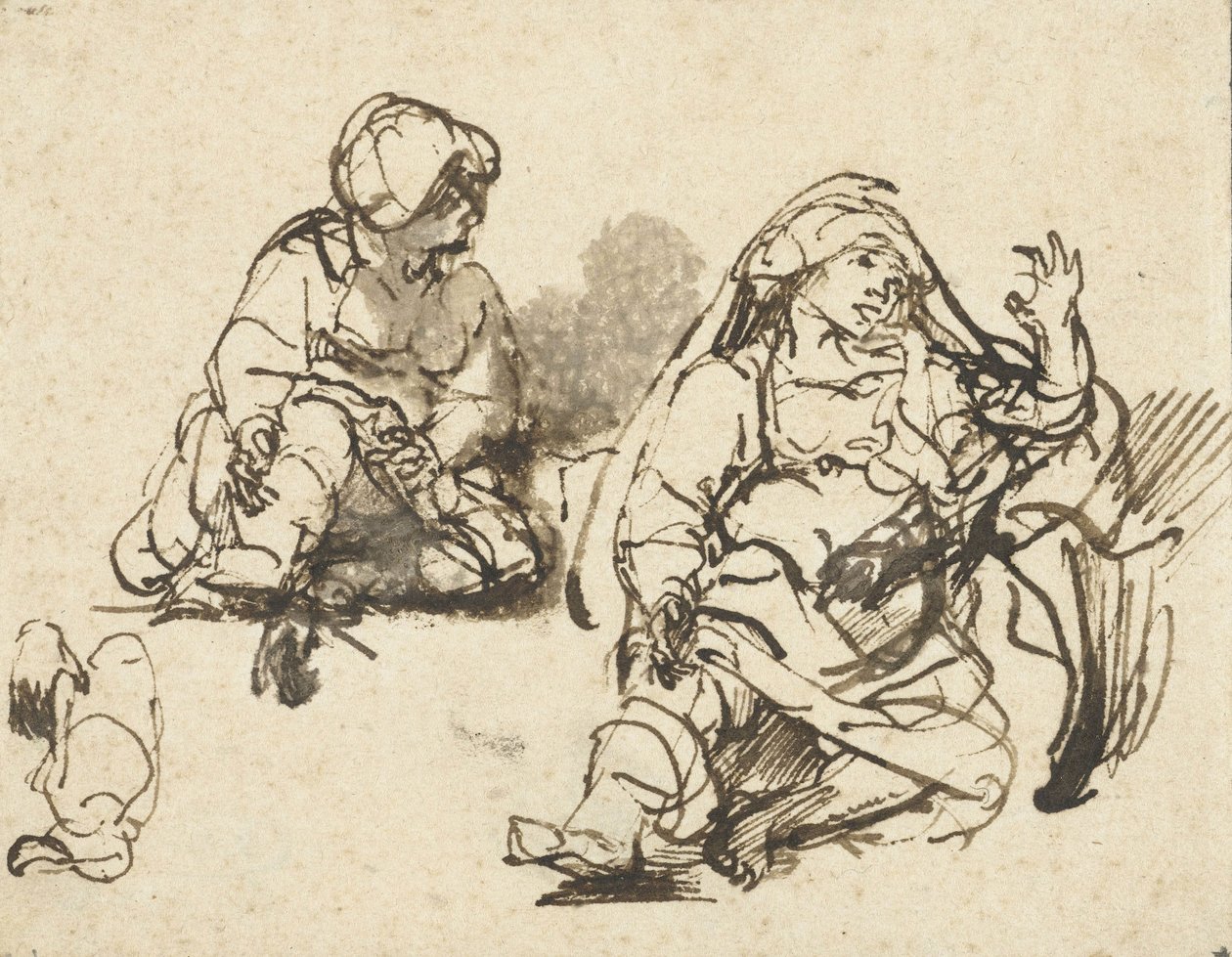 &39;हंड्रेड गिल्डर प्रिंट&39; में सी वुमन के लिए अध्ययन, c.1647-48 द्वारा रिमब्रांड वैन रिजन
