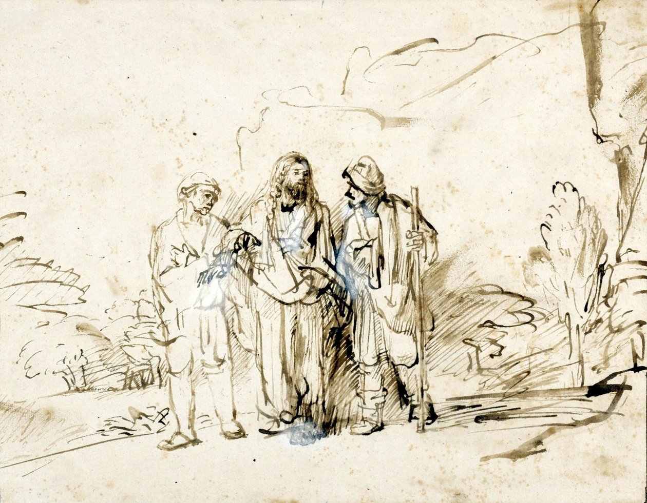 Emmaus के लिए सड़क पर दो चेलों के साथ मसीह द्वारा रिमब्रांड वैन रिजन