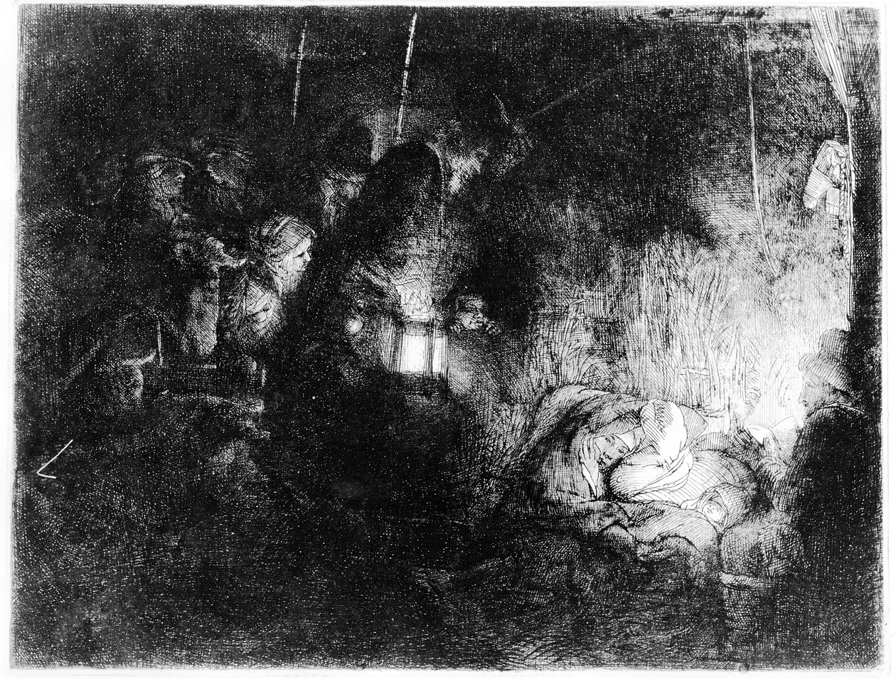 चरवाहों की आराधना, c.1652 (नक़्क़ाशी) द्वारा रिमब्रांड वैन रिजन