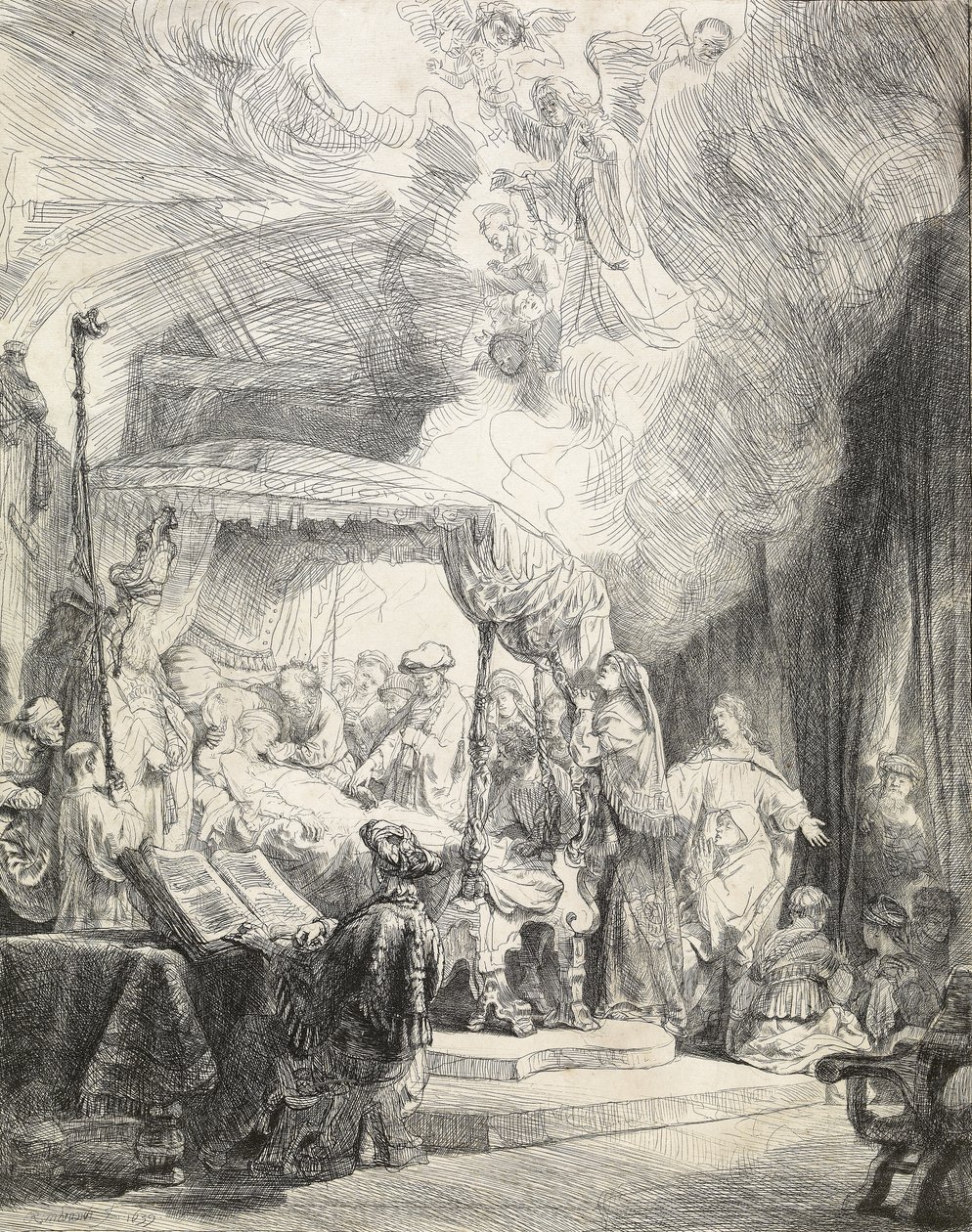 वर्जिन की मौत, 1639 (नक़्क़ाशी और drypoint) द्वारा रिमब्रांड वैन रिजन