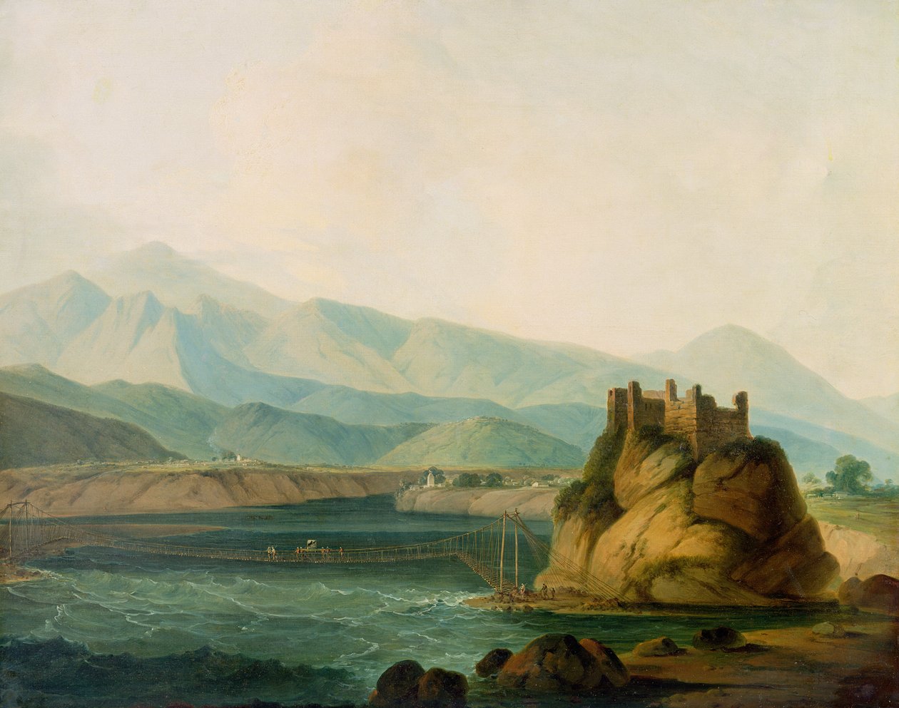 सेरिनगुर में रोप ब्रिज, c.1800 द्वारा रेव। एडवर्ड थॉमस डेनियल
