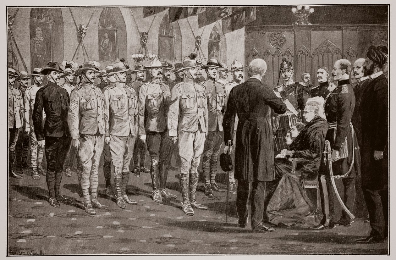 16 नवंबर, 1900 को रानी विक्टोरिया द्वारा विंडसर कैसल में औपनिवेशिक सैनिकों का निरीक्षण द्वारा रिचर्ड केटन वुडविले जूनियर