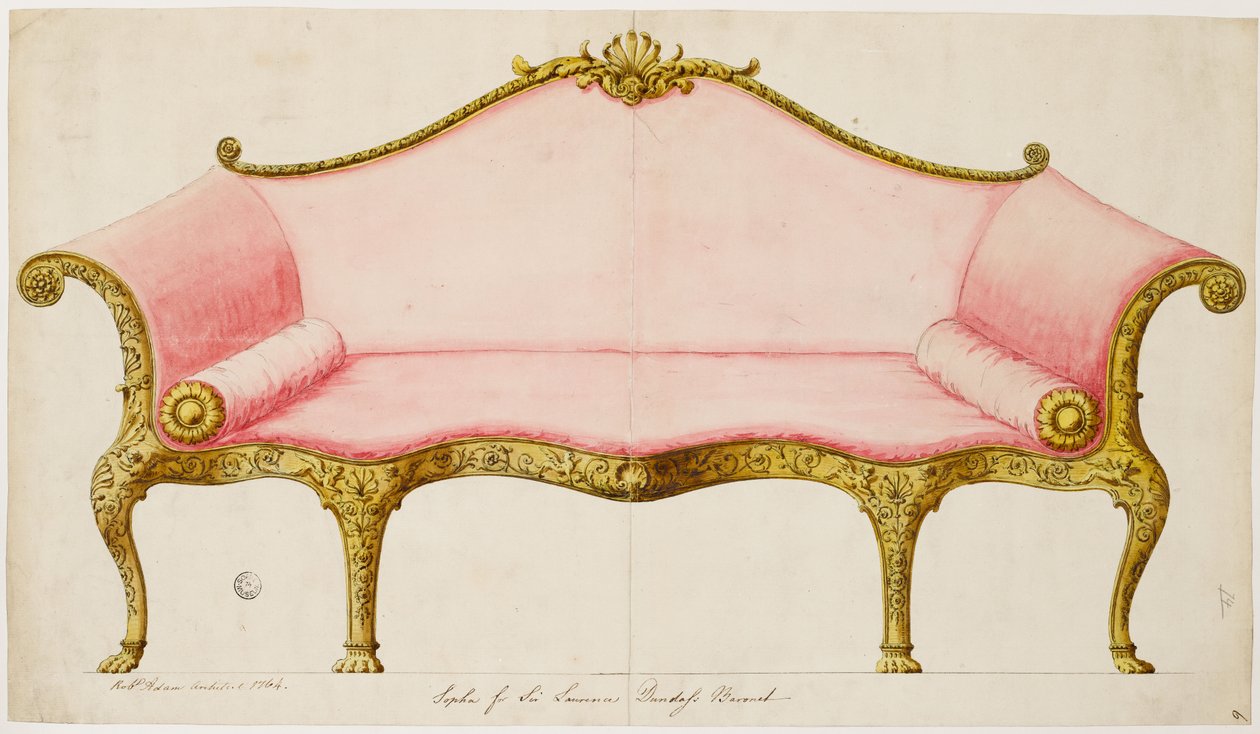 सैलून के लिए सोफा के लिए तैयार ड्राइंग, जैसा कि निष्पादित होता है, 1764 (कागज पर धोने के साथ कलम और स्याही) द्वारा रॉबर्ट एडम