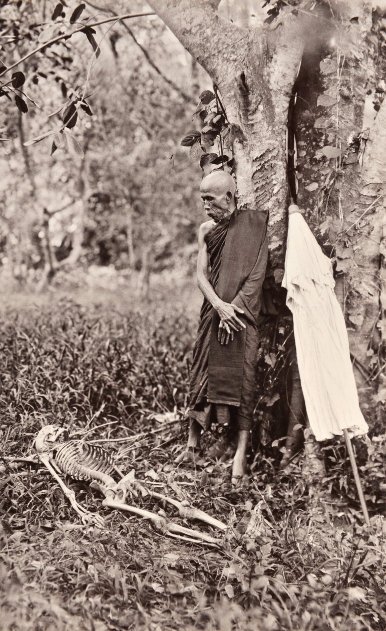 एक कंकाल, सियाम, c.1890 का प्रतीक एक भिक्षु की प्रतीकात्मक तस्वीर द्वारा रॉबर्ट लेनज़