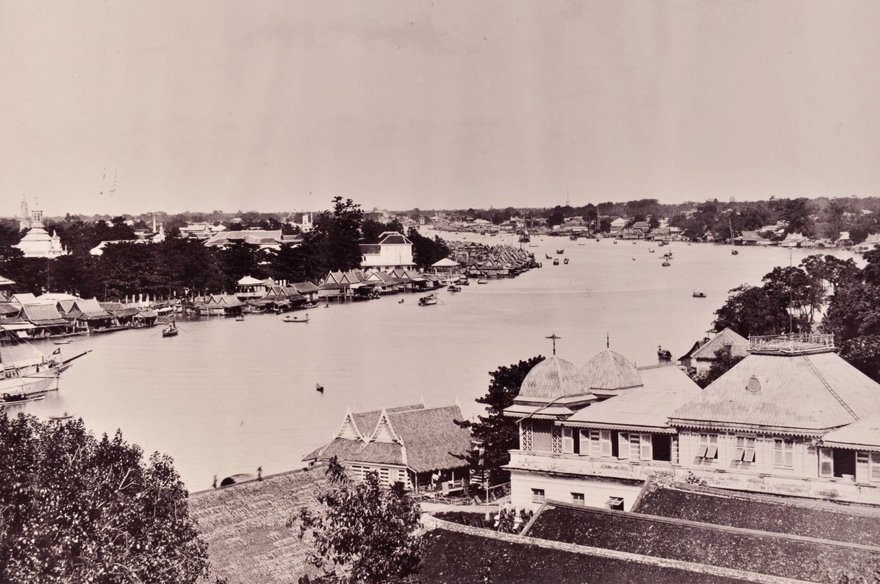 बैंकाक में चाओ फ्राया नदी का दृश्य, c.1890s द्वारा रॉबर्ट लेनज़