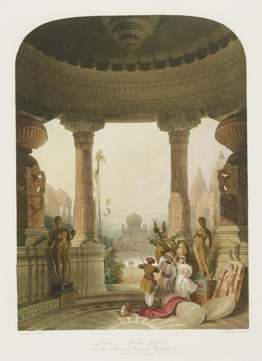 एक हिंडू मंदिर का पोर्टिको, दूसरे हिंदू और महोमेदान इमारतों के साथ द्वारा रॉबर्ट मेलविले ग्रिंडले