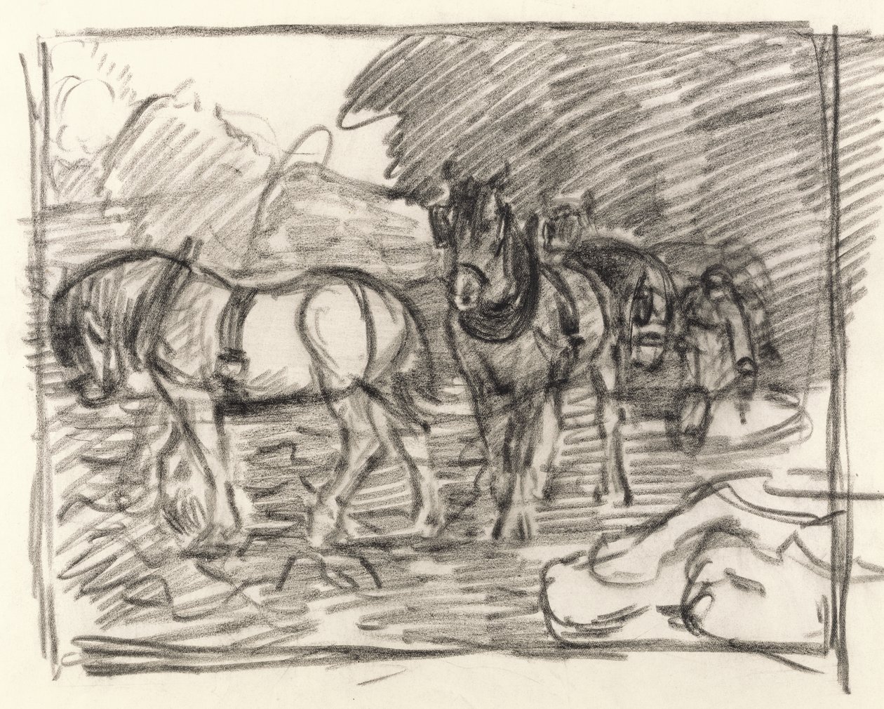 जुताई टीम, c.1906 (कागज पर काला क्रेयॉन) द्वारा रॉबर्ट पोलहिल बेवन