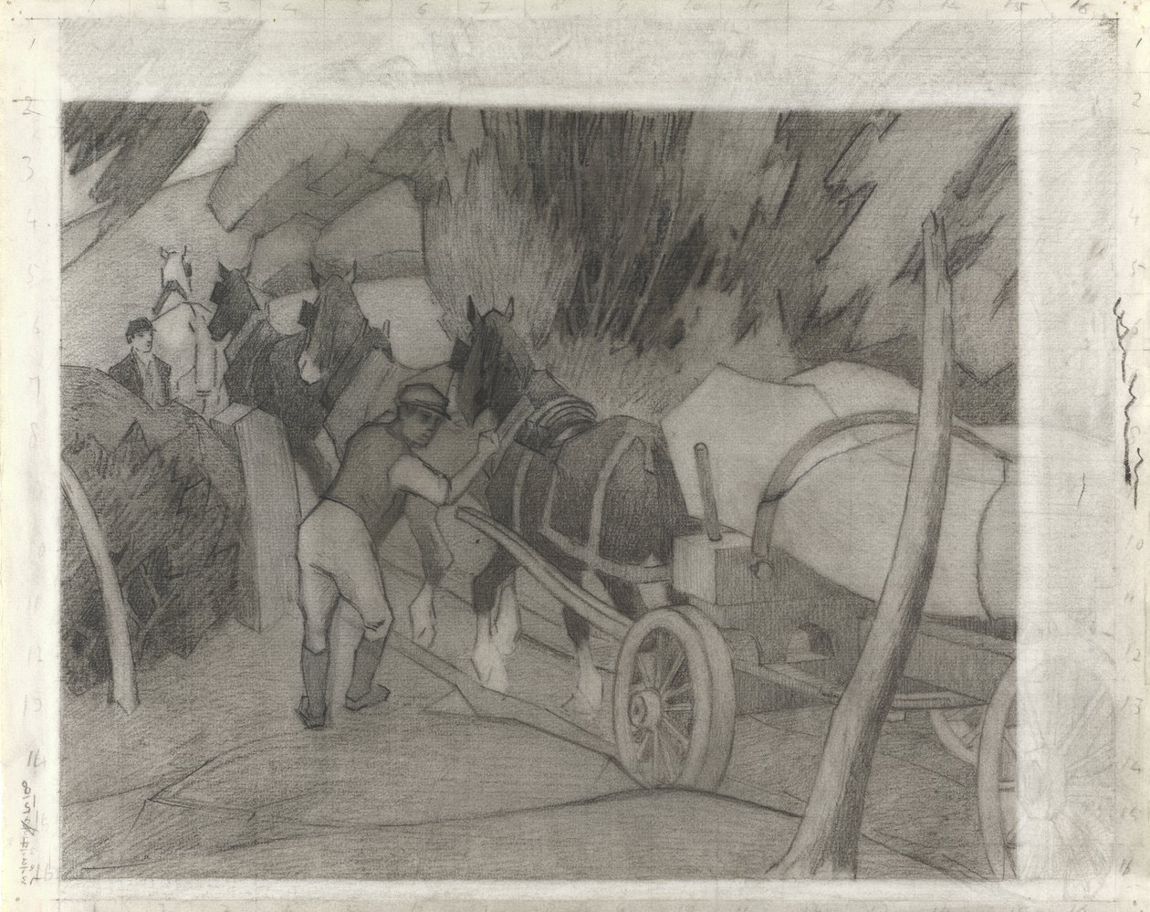 टिम्बर Hauling, c.1917 (कागज पर क्रेयॉन) द्वारा रॉबर्ट पोलहिल बेवन