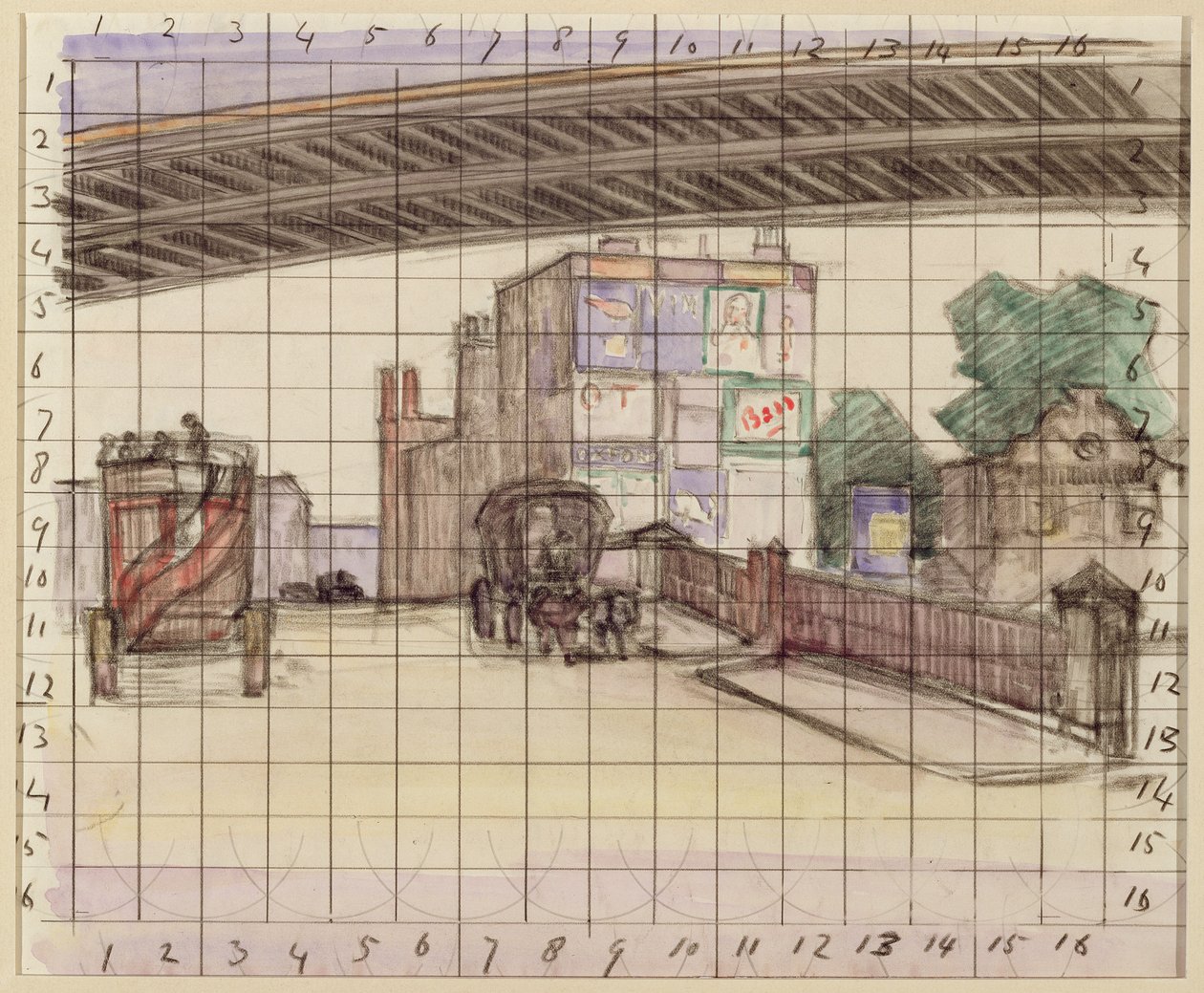 दो पुल, 1912-13 (कागज पर क्रेयॉन und wc) द्वारा रॉबर्ट पोलहिल बेवन