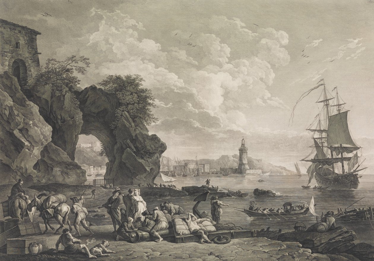 1785 में नेपल्स के पास पॉसिलीप का दृश्य। द्वारा रॉबर्ट डौडेट