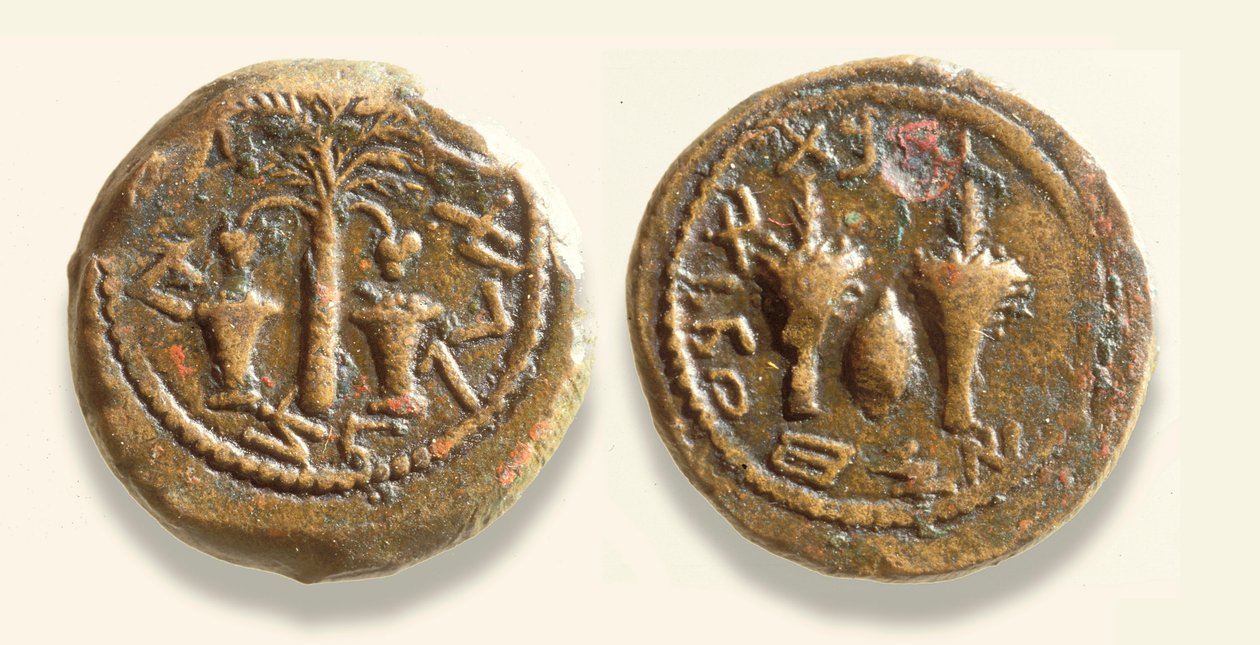 रोम के खिलाफ यहूदी युद्ध से सिक्के, 66-70 (कांस्य) द्वारा उपन्यास