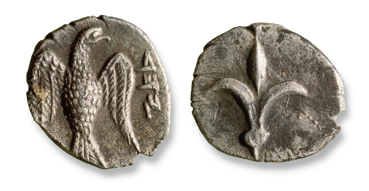 इज़राइल में प्रयुक्त पहला यहूदी सिक्का, c.333 ईसा पूर्व (धातु) द्वारा उपन्यास