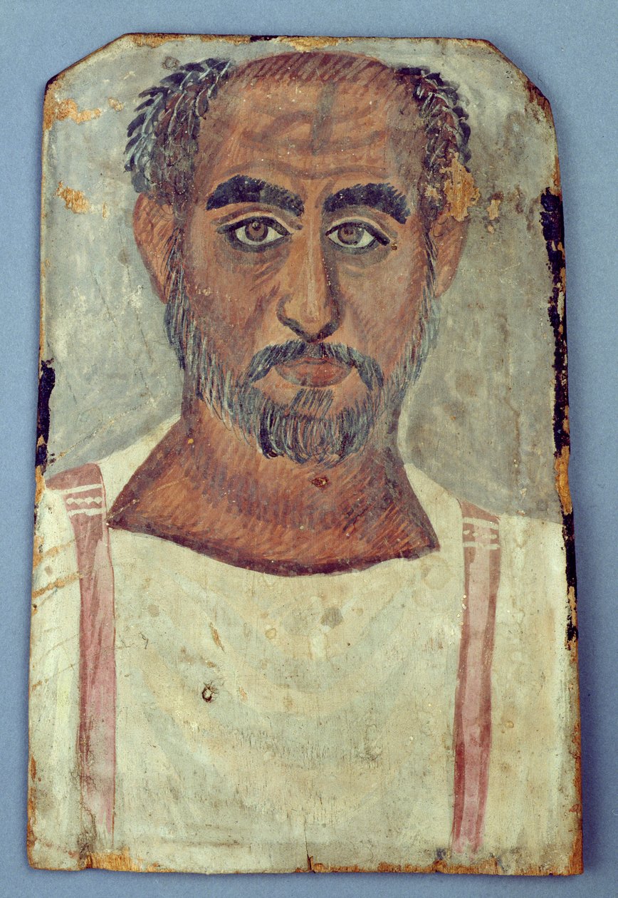 एक व्यक्ति की ममी का चित्र, c.250-300 ईस्वी (लकड़ी पर तापमान) द्वारा रोमन काल मिस्री