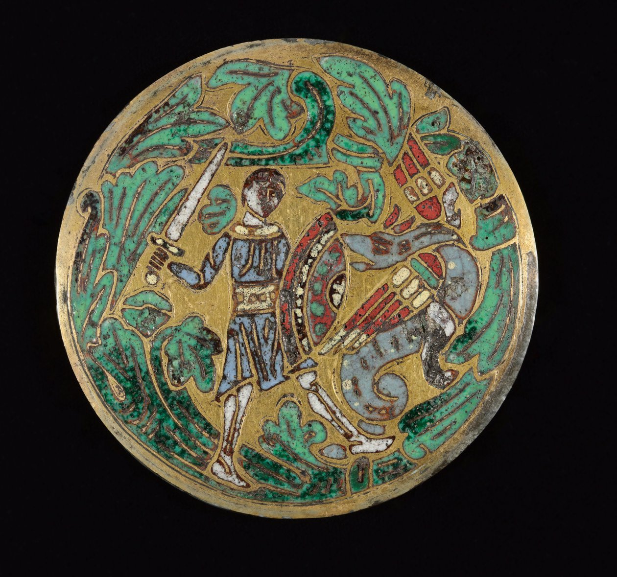 वॉरियर फाइटिंग ए ड्रैगन, c.1170-1180 द्वारा रोम देशवासी