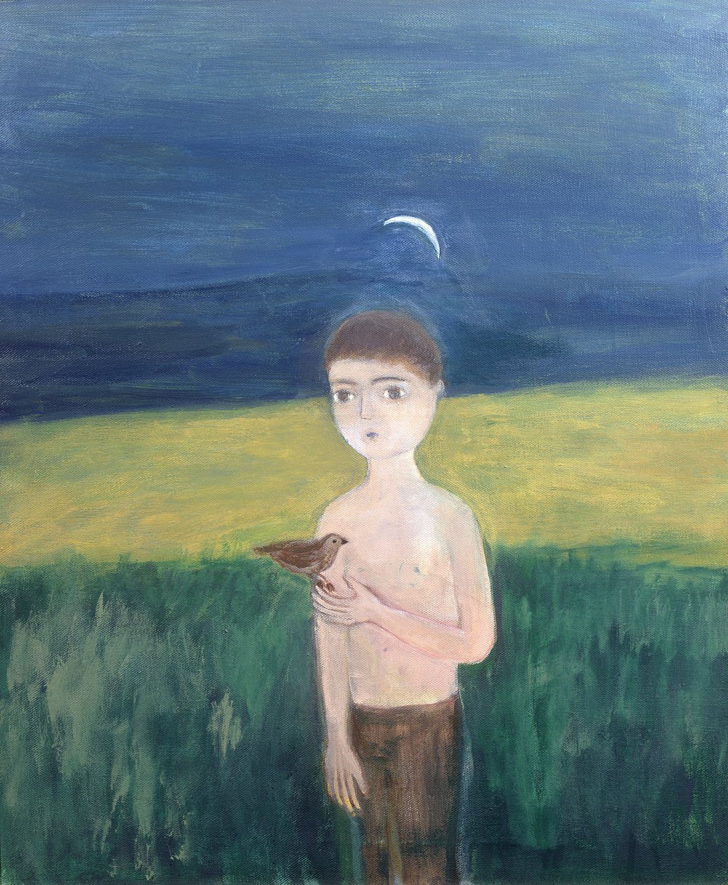 ब्वॉय विद बर्ड, 2002 (कैनवास पर एक्रिलिक) द्वारा Roya Salari