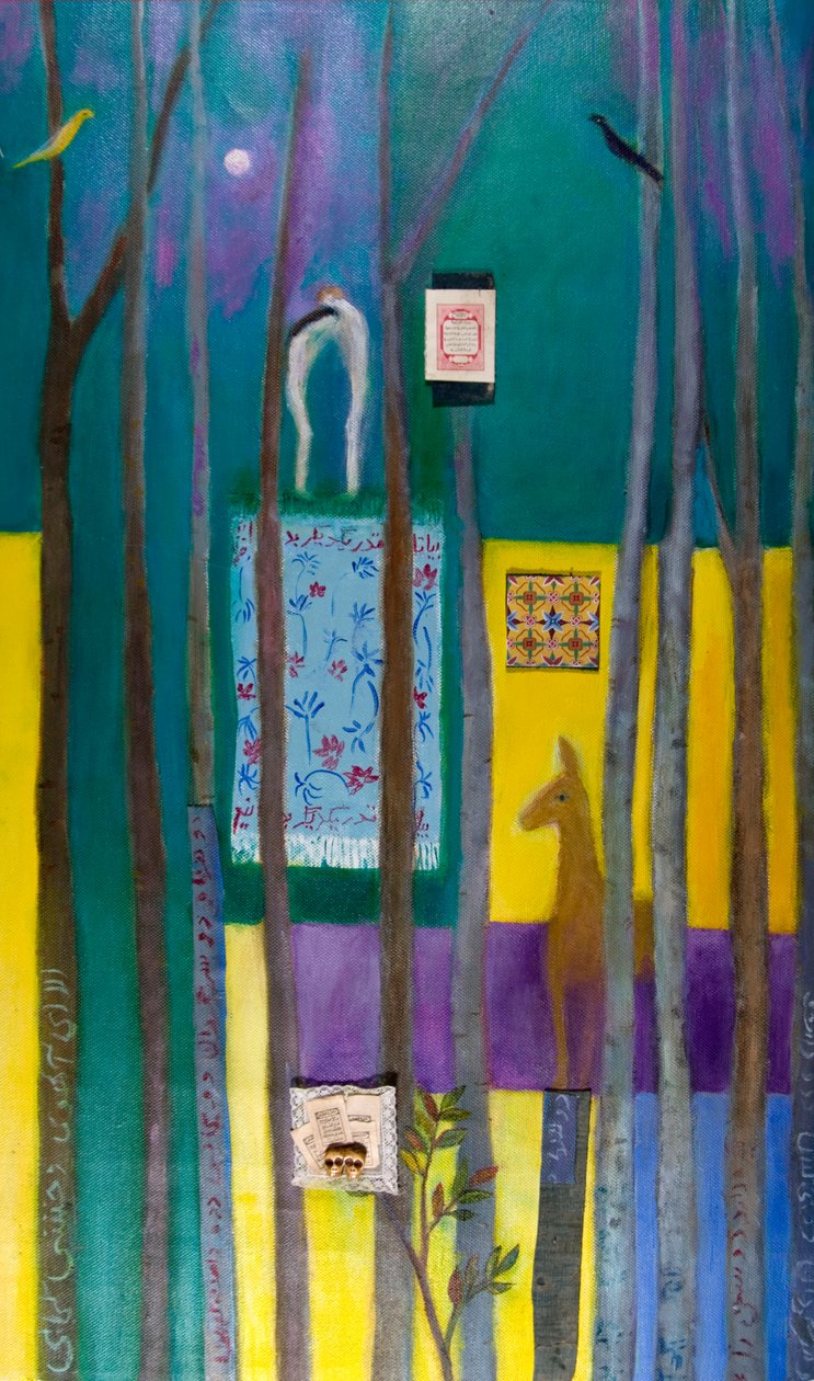 एडम एंड ईव का पतन, 2011 (कैनवास पर तेल और कोलाज) द्वारा Roya Salari