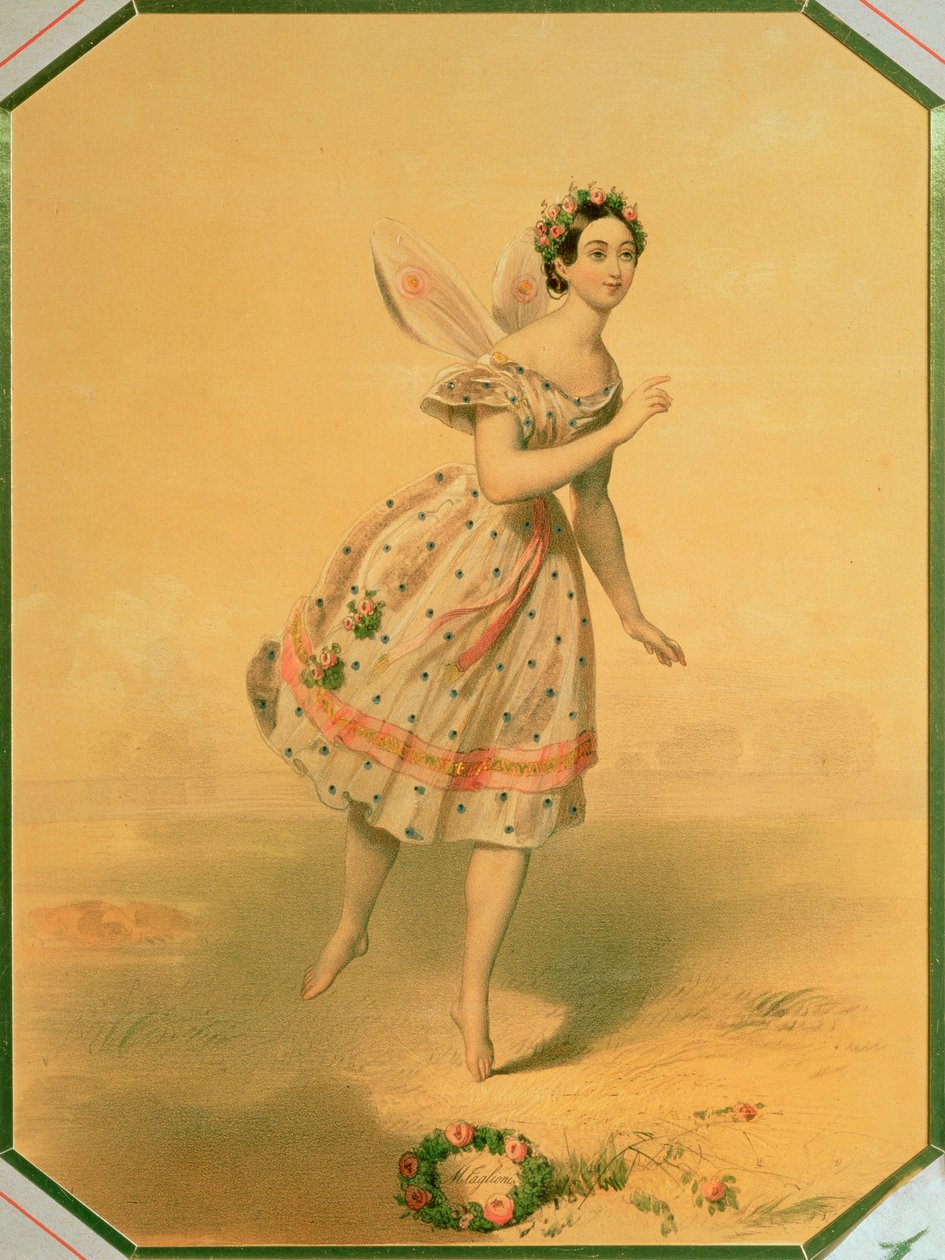 डांसर मारिया टाग्लिओनी (1804-84) बैले &39;सिल्फाइड्स&39; में, 1840 (कागज पर रंगीन पेंसिल) द्वारा रूसी स्कूल