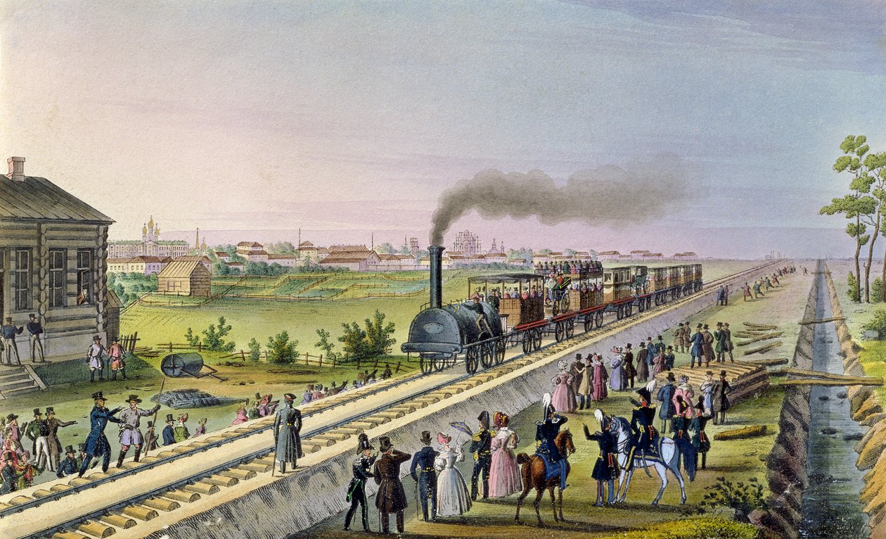 1837 में Tsarskoe Selo से Pavlovsk तक पहली रेलवे लाइन का उद्घाटन द्वारा रूसी स्कूल