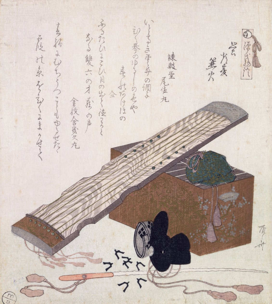 स्टिल लाइफ विथ ए कोतो, c.1810 (कलर वुडब्लॉक प्रिंट) द्वारा रयुरुक्यो शिनसाई