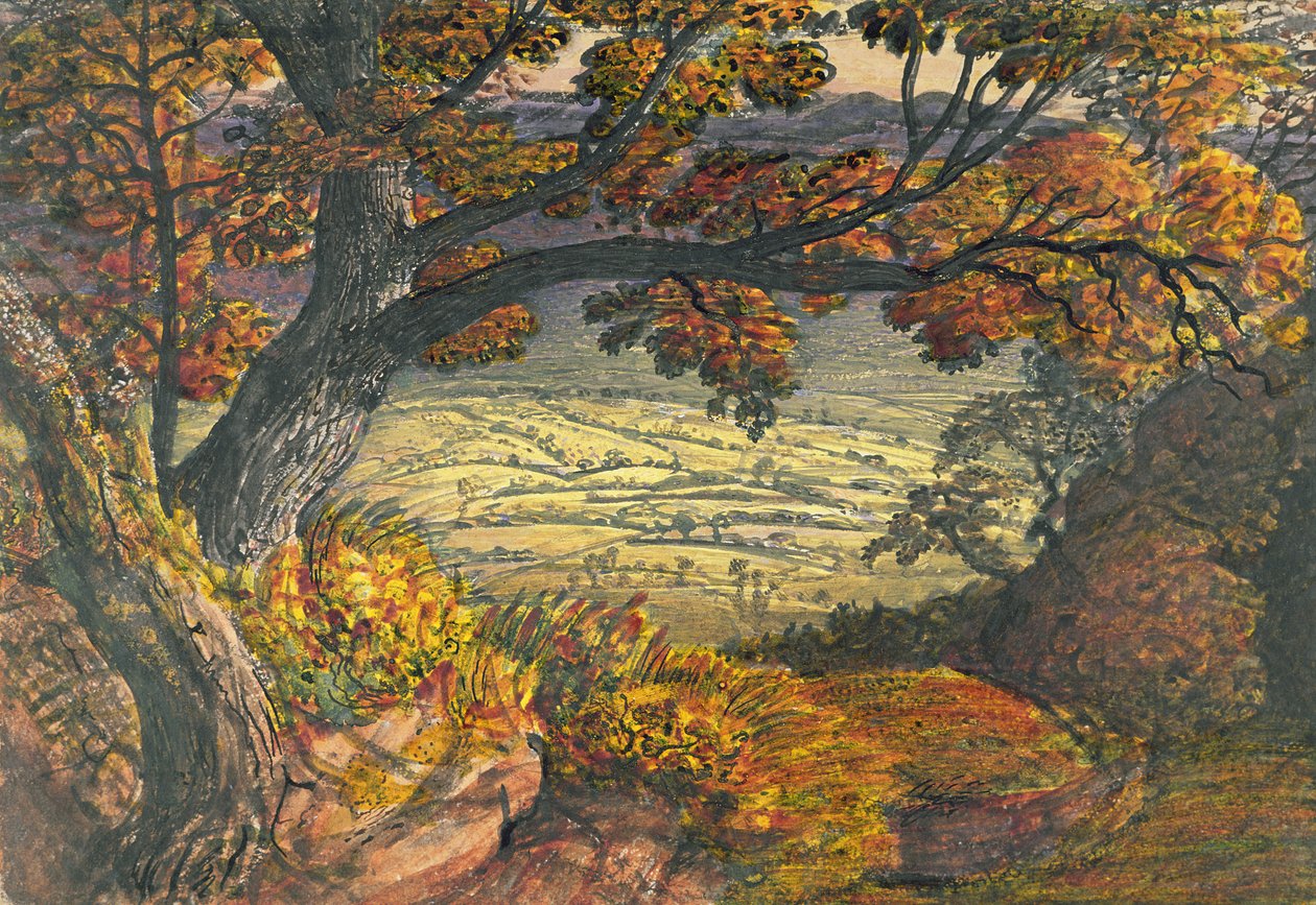 केंट का वील्ड, c.1827-28 (wc und gouache on paper) द्वारा सैमुअल पामर