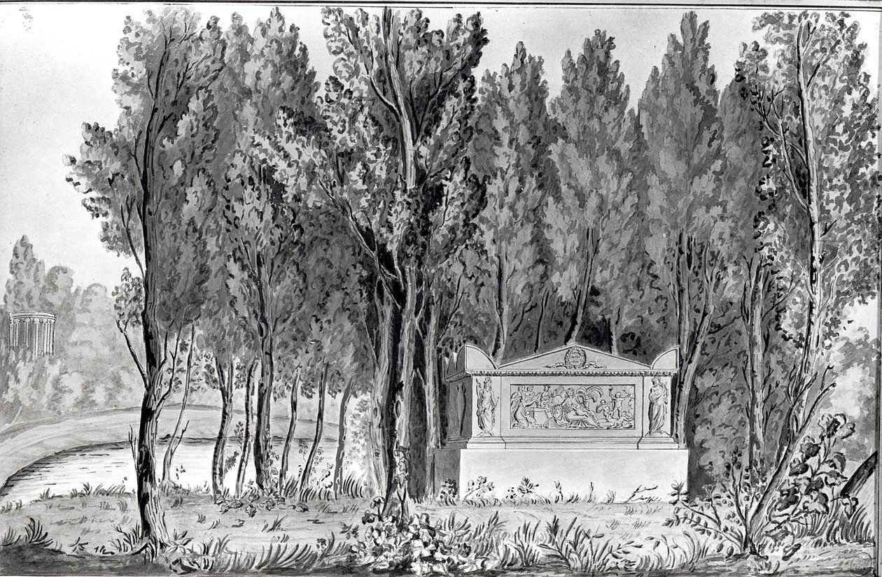 जीन-जैक्स रूसो (1712-78) ने एरमेननविल (ड्राइंग) में समाधि बनाई द्वारा सविग्नी