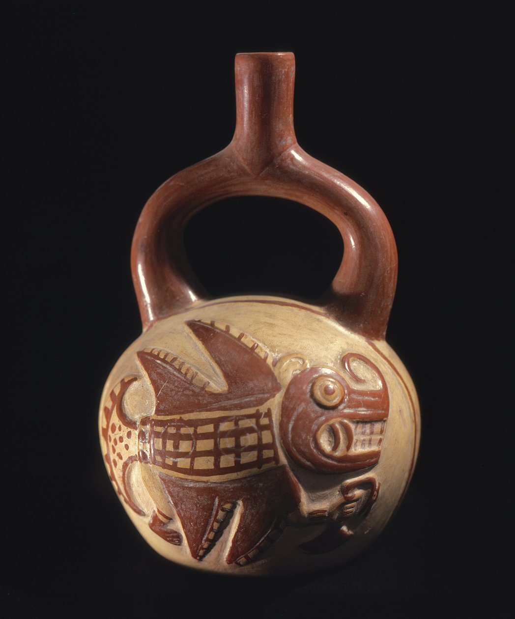 मछली डिजाइन के साथ फूलदान, मोचिका, 200-800AD, (सिरेमिक) द्वारा स्कूल पेरू