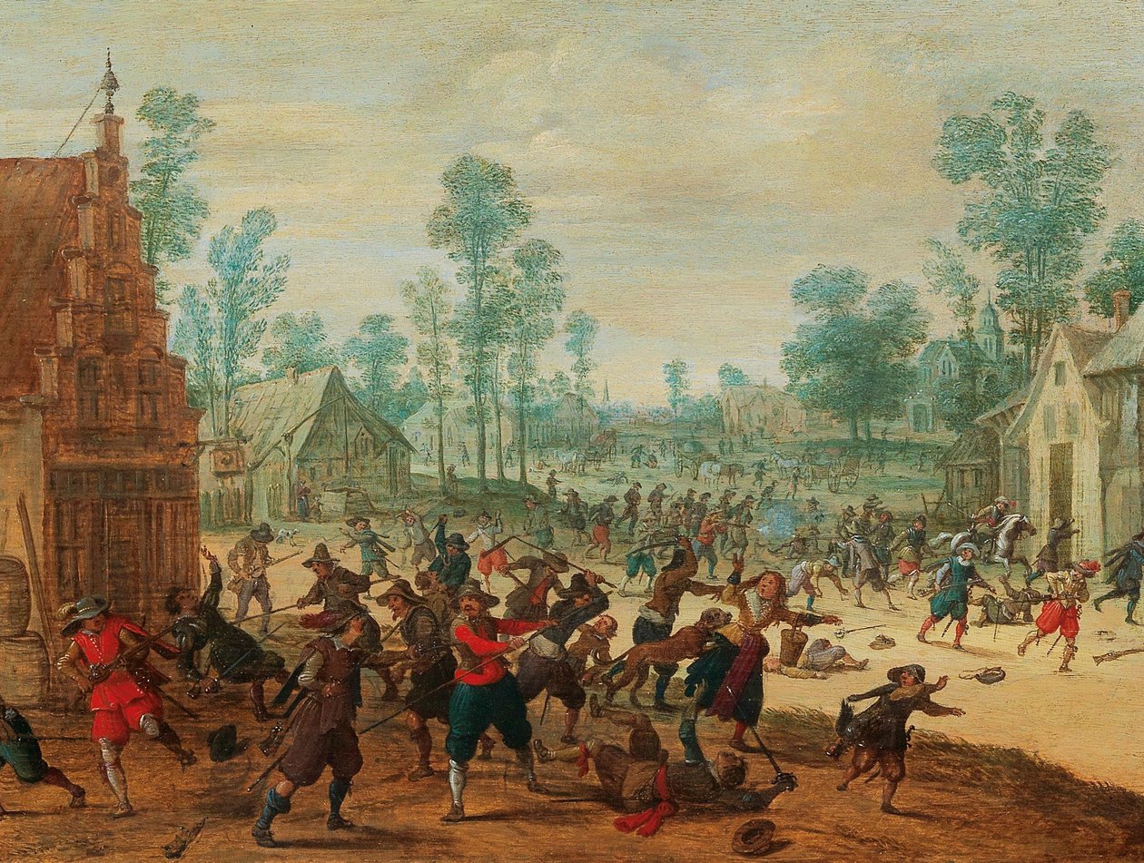 एक गाँव में लड़ते हुए सैनिक, c.1630। द्वारा सेबस्टियन व्रान्क्स