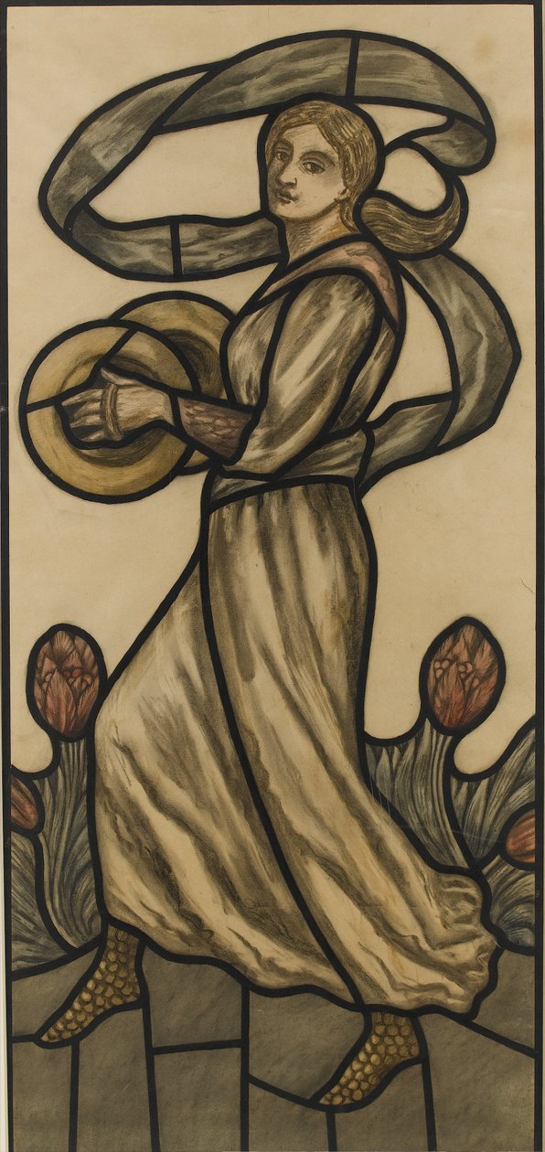 Cymbals के साथ संगीतकार, एक सना हुआ ग्लास खिड़की के लिए डिजाइन, c.1918 (कागज पर पेंसिल पर wc) द्वारा सेलविन छवि