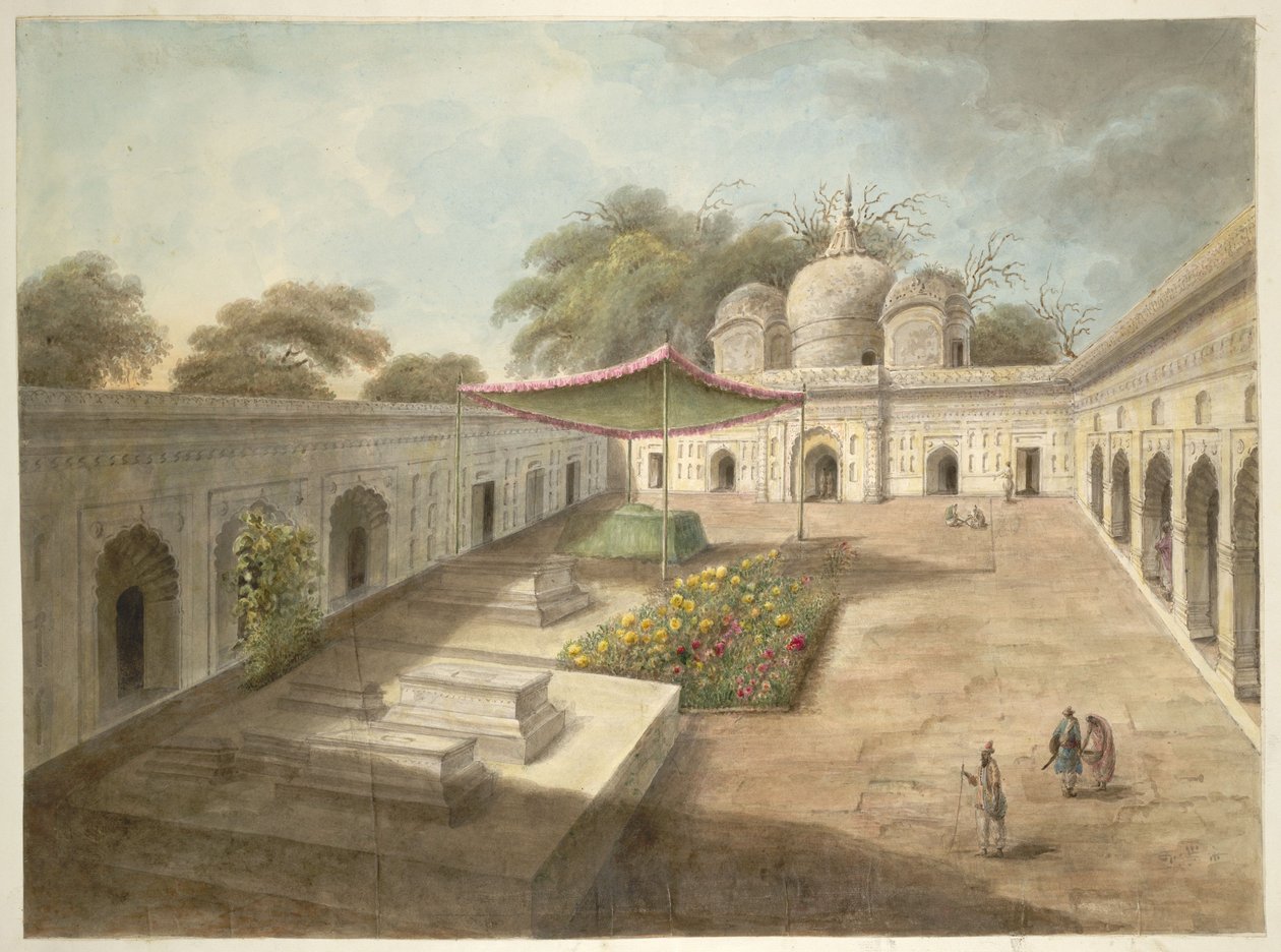 1814-15, नजीबाबाद के आंगन में कब्रों और मंदिरों वाली एक मस्जिद द्वारा सीता राम