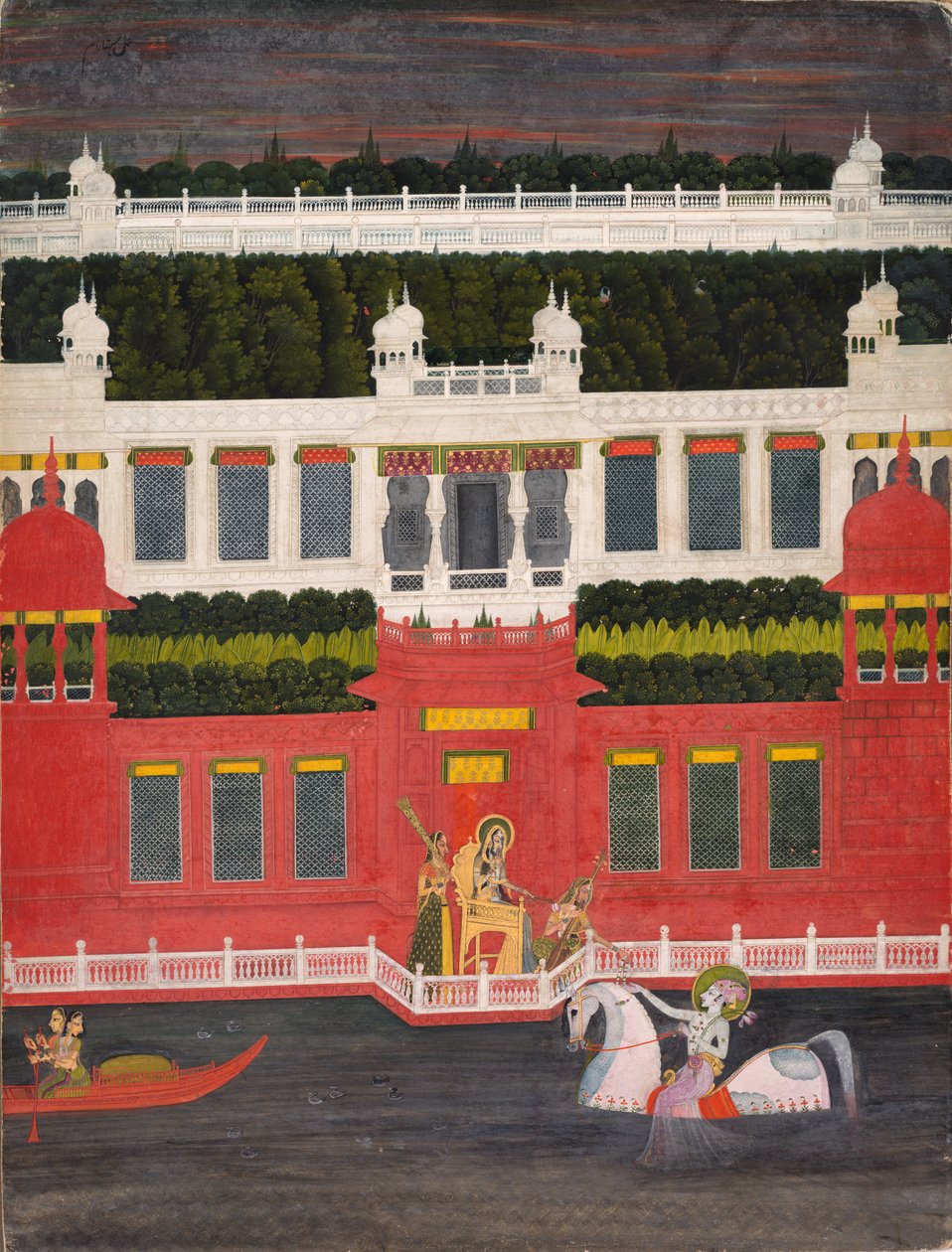 कृष्णा एक फूल माला प्राप्त करता है, सी। 1750-1760। द्वारा सीताराम