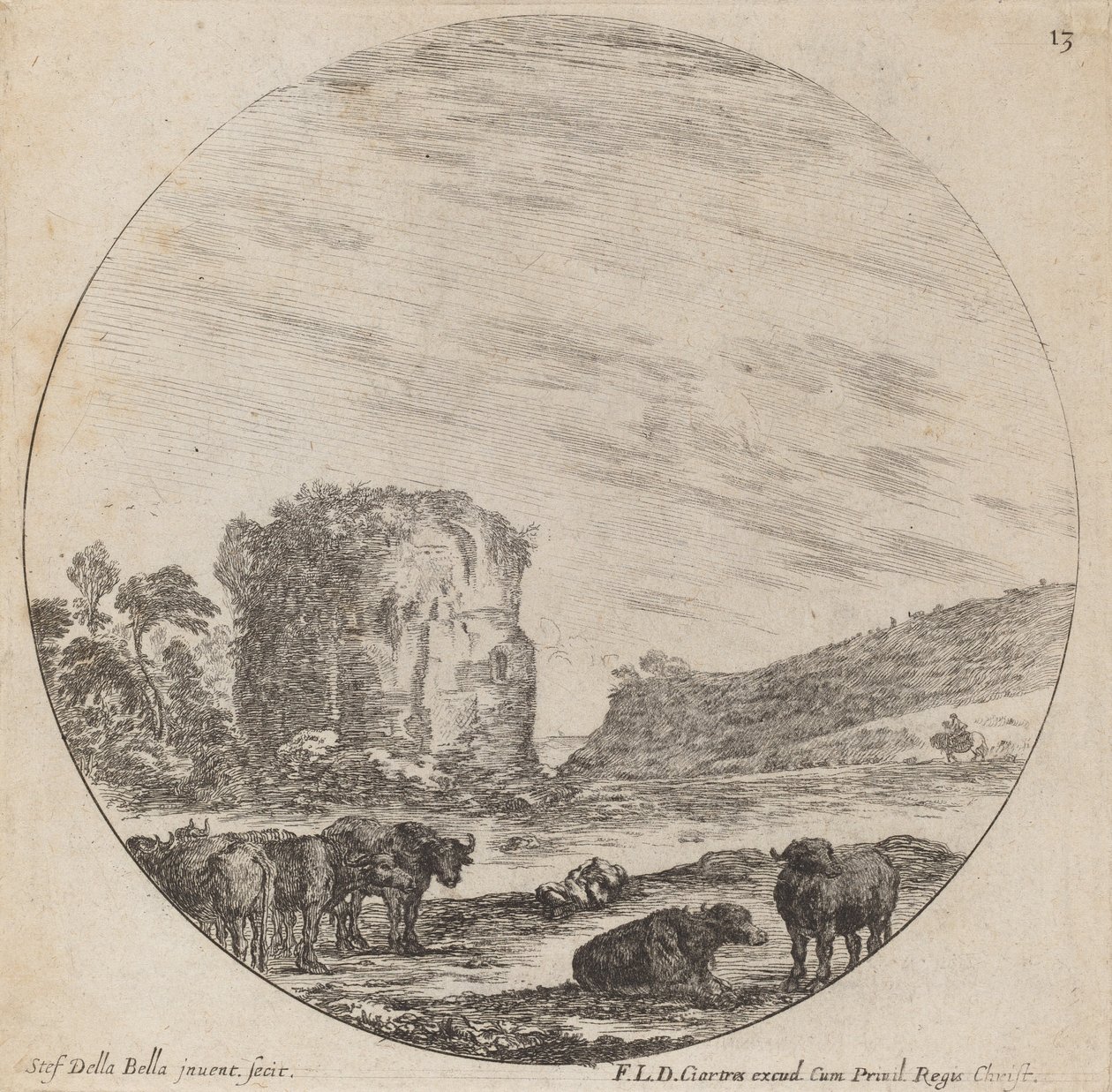 प्राचीन खंडहरों के साथ लैंडस्केप, 1646। द्वारा स्टेफानो डेला बेला
