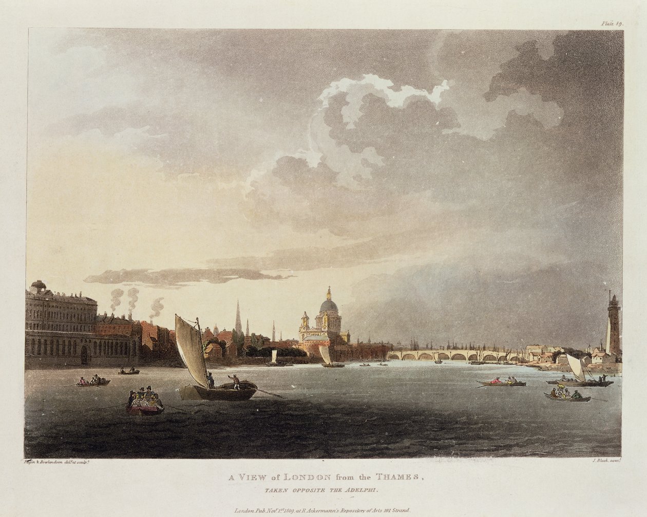 टेम्स से लंदन का एक दृश्य, 1809 द्वारा पुगिन और रोवलैंडन