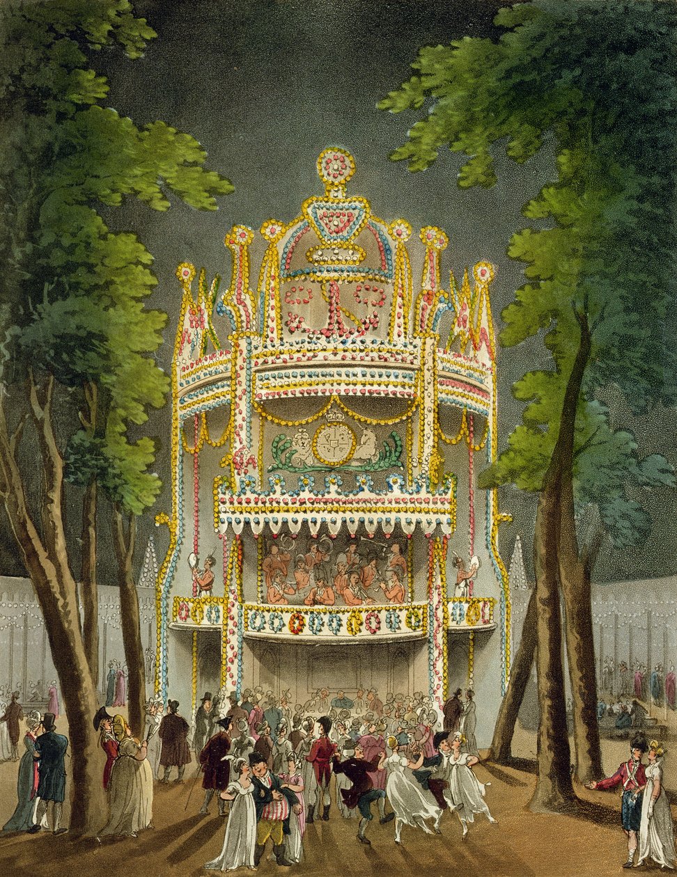 वॉक्सहॉल उद्यान, 1808 (एक्वाटिंट) द्वारा पुगिन और रोवलैंडन