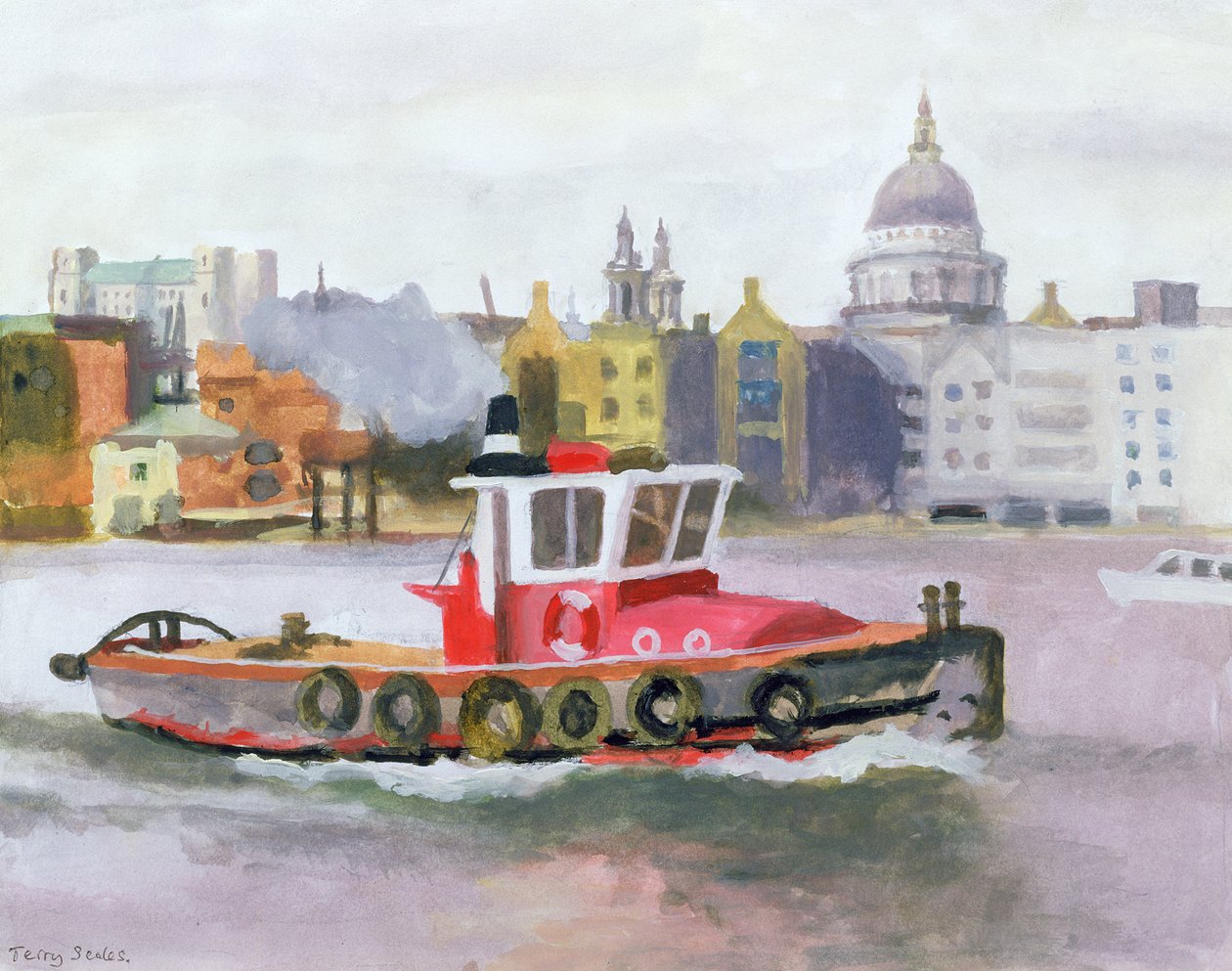 रेड टग पासिंग सेंट पॉल, 1996 (wc और gouache on paper) द्वारा टेरी तराजू