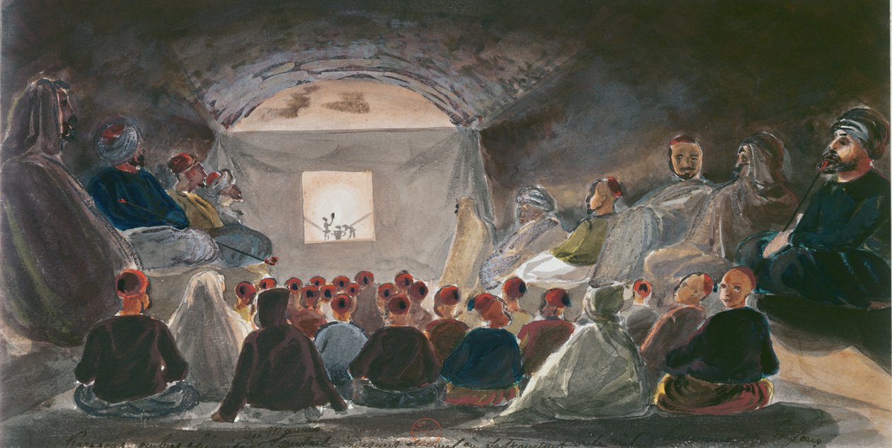 अल्जीरिया में छाया कठपुतलियों के साथ दिखाएं। c.1835 द्वारा थियोडोर लेब्लांक