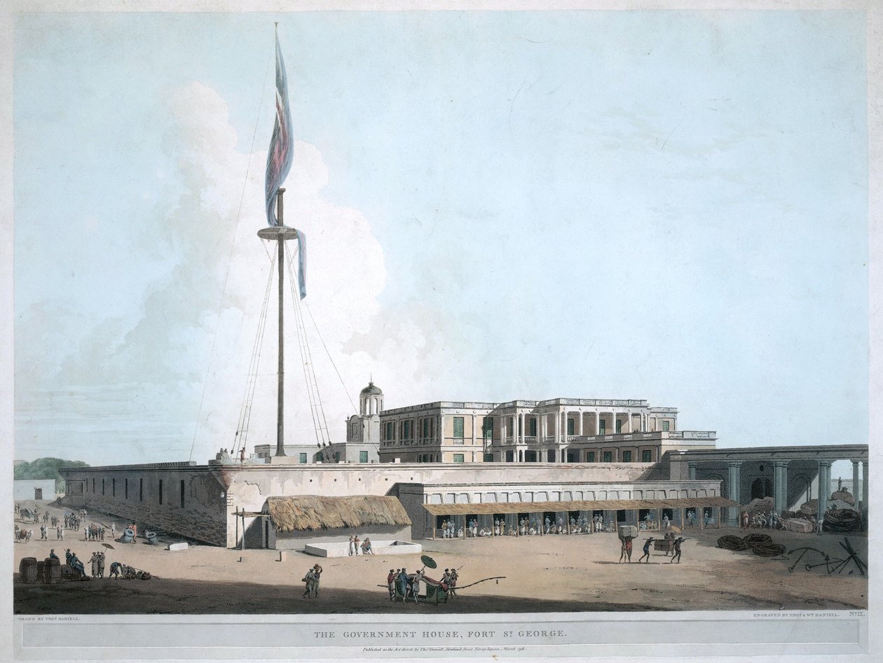 फूट में सरकारी घर। सेंट जॉर्ज, मद्रास। 1804 द्वारा थॉमस डेनिएल