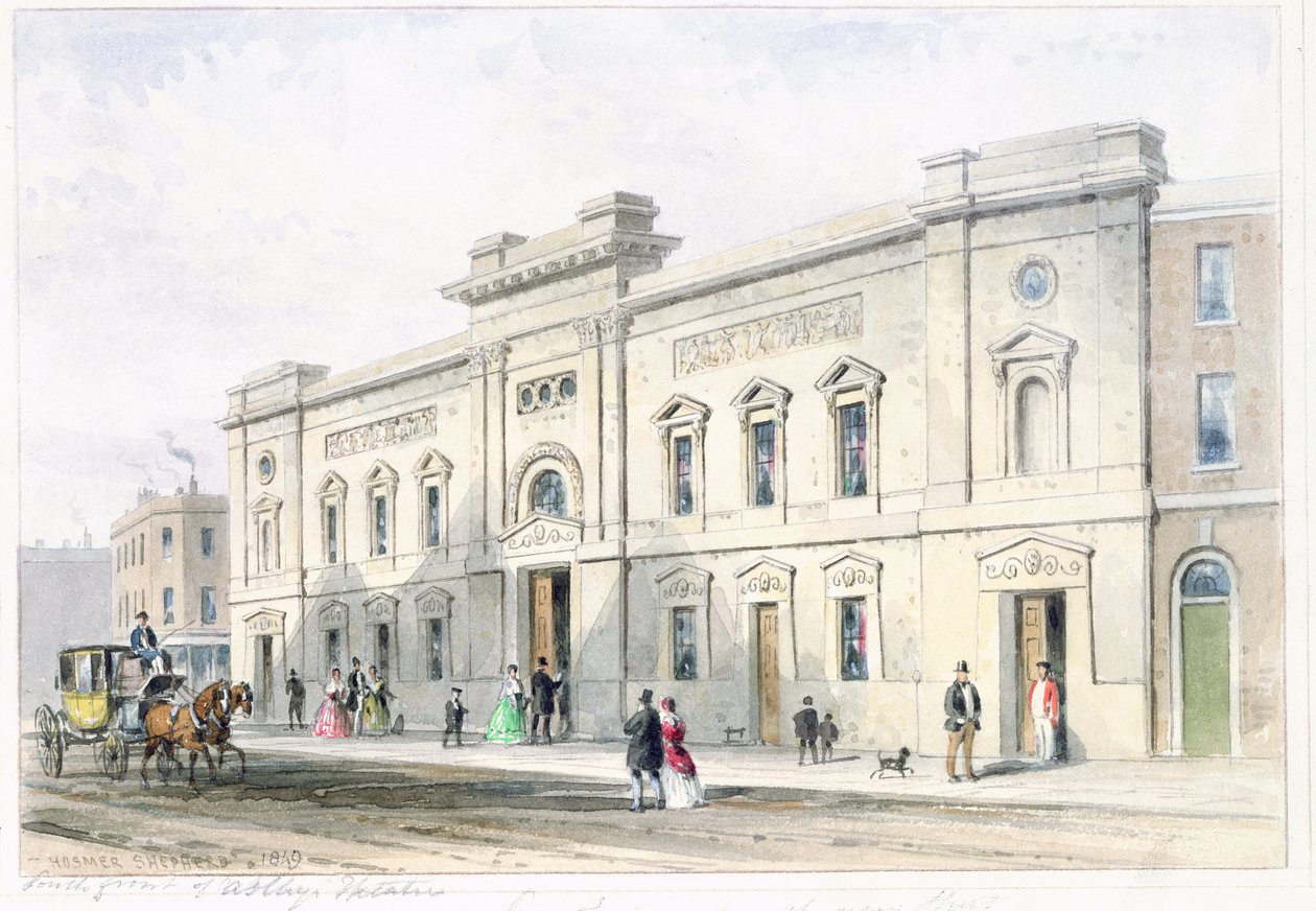 द न्यू फ्रंट एस्टले थिएटर, c.1846 (कागज पर wc) द्वारा थॉमस होसमर शेफर्ड