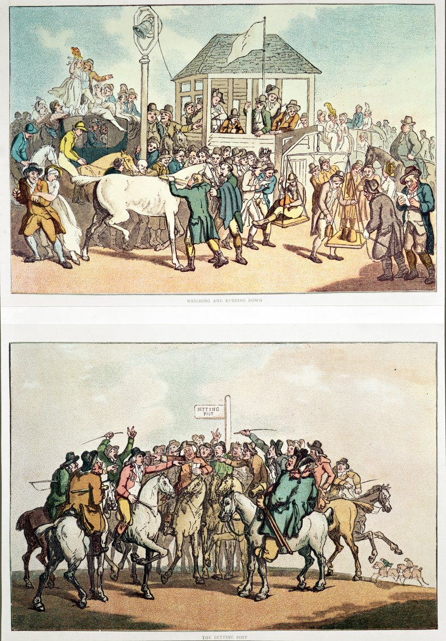 &39;वेटिंग एंड रबिंग डाउन&39; और &39;द बेटिंग पोस्ट&39;, c.1789 द्वारा थॉमस रोलैंड्सन