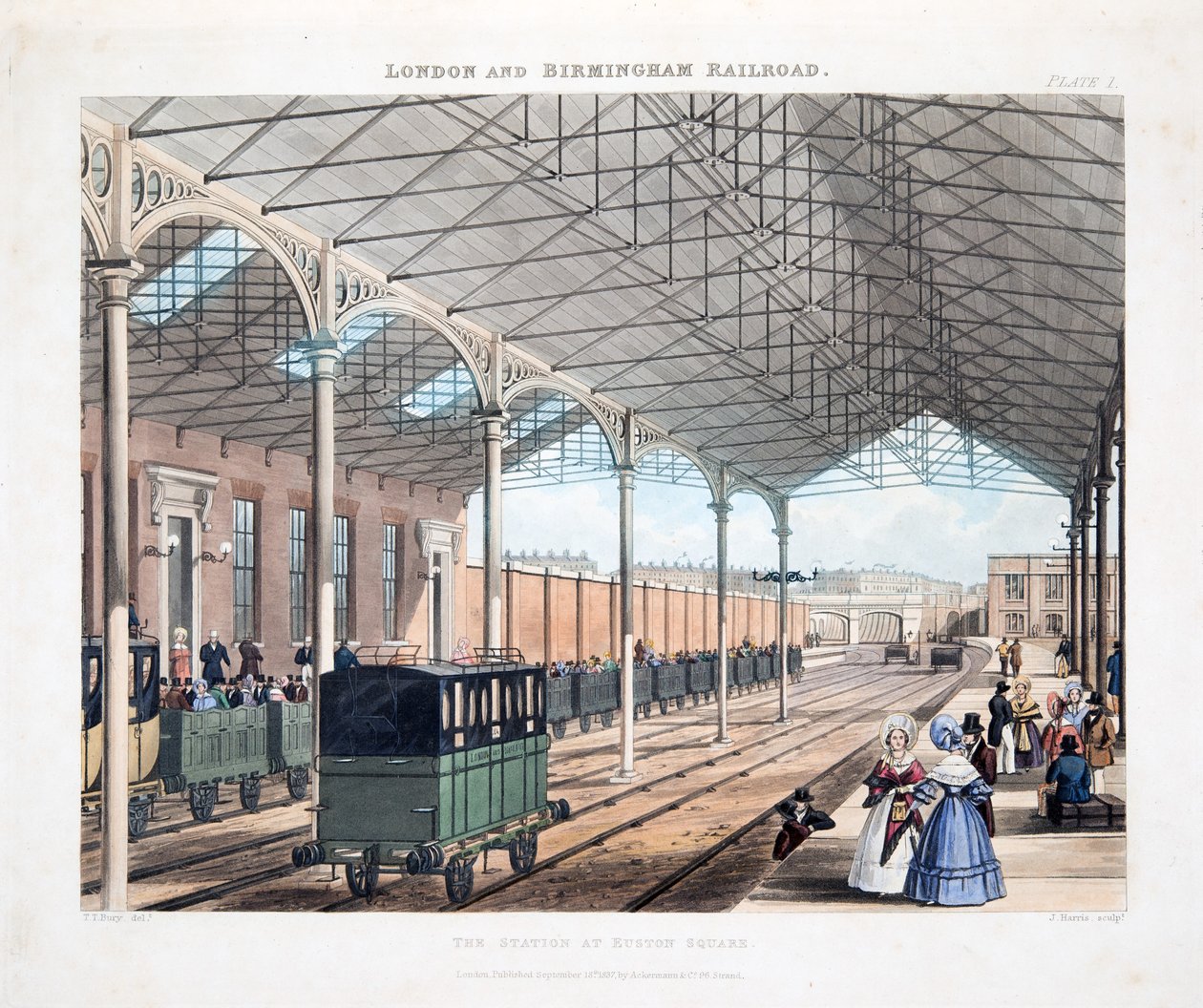 स्टेशन पर Euston स्क्वायर, 1837 (हाथ के रंग का उत्कीर्णन) द्वारा थॉमस टैलबोट बरी