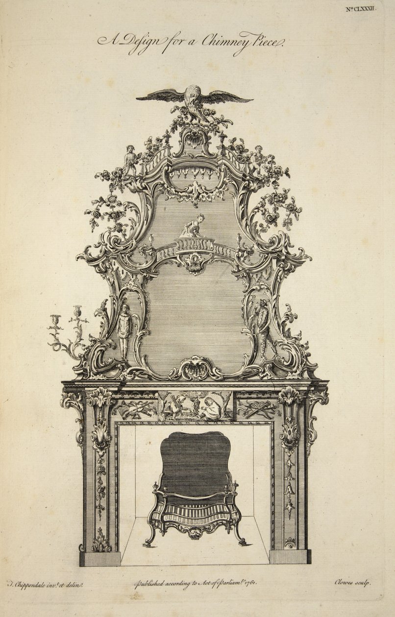 एक चिमनी टुकड़ा, पब के लिए डिजाइन। 1761 द्वारा चिप्पेंडेल के बाद थॉमस